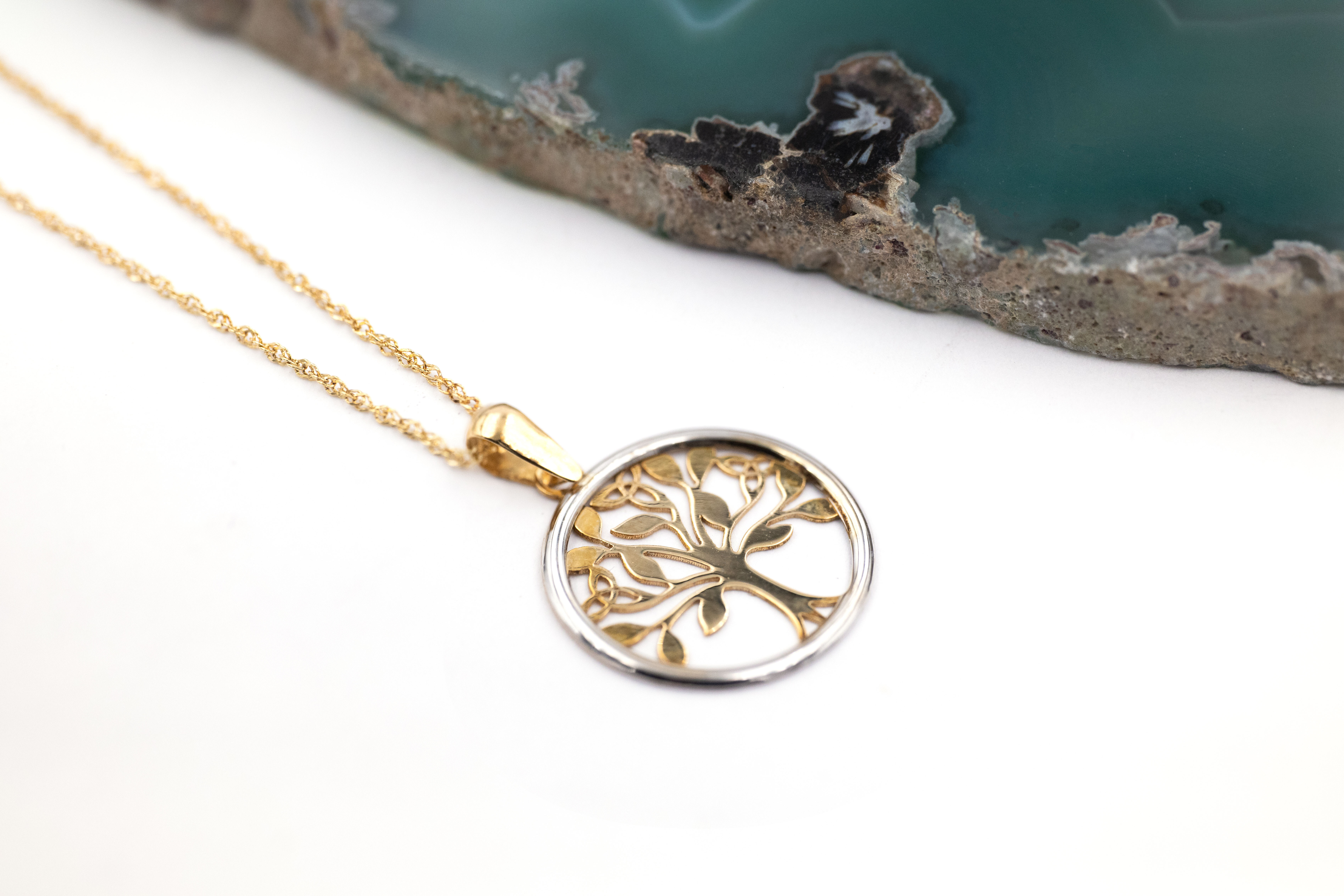 Gorgeous Yellow Gold & White Gold Tree of Life Necklace With a Polished Finish For Women