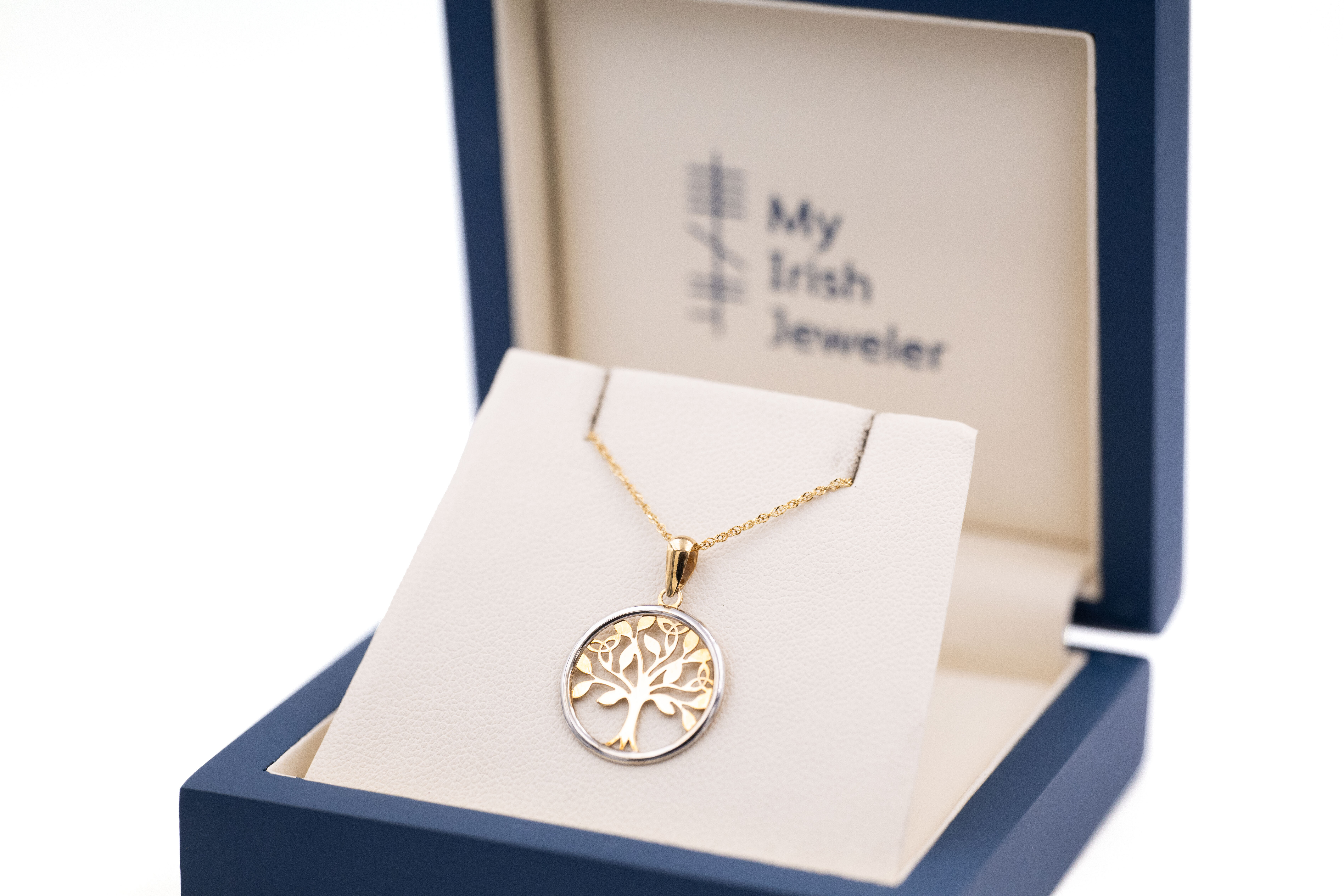 Gorgeous Yellow Gold & White Gold Tree of Life Necklace With a Polished Finish For Women. In Luxury Packaging.