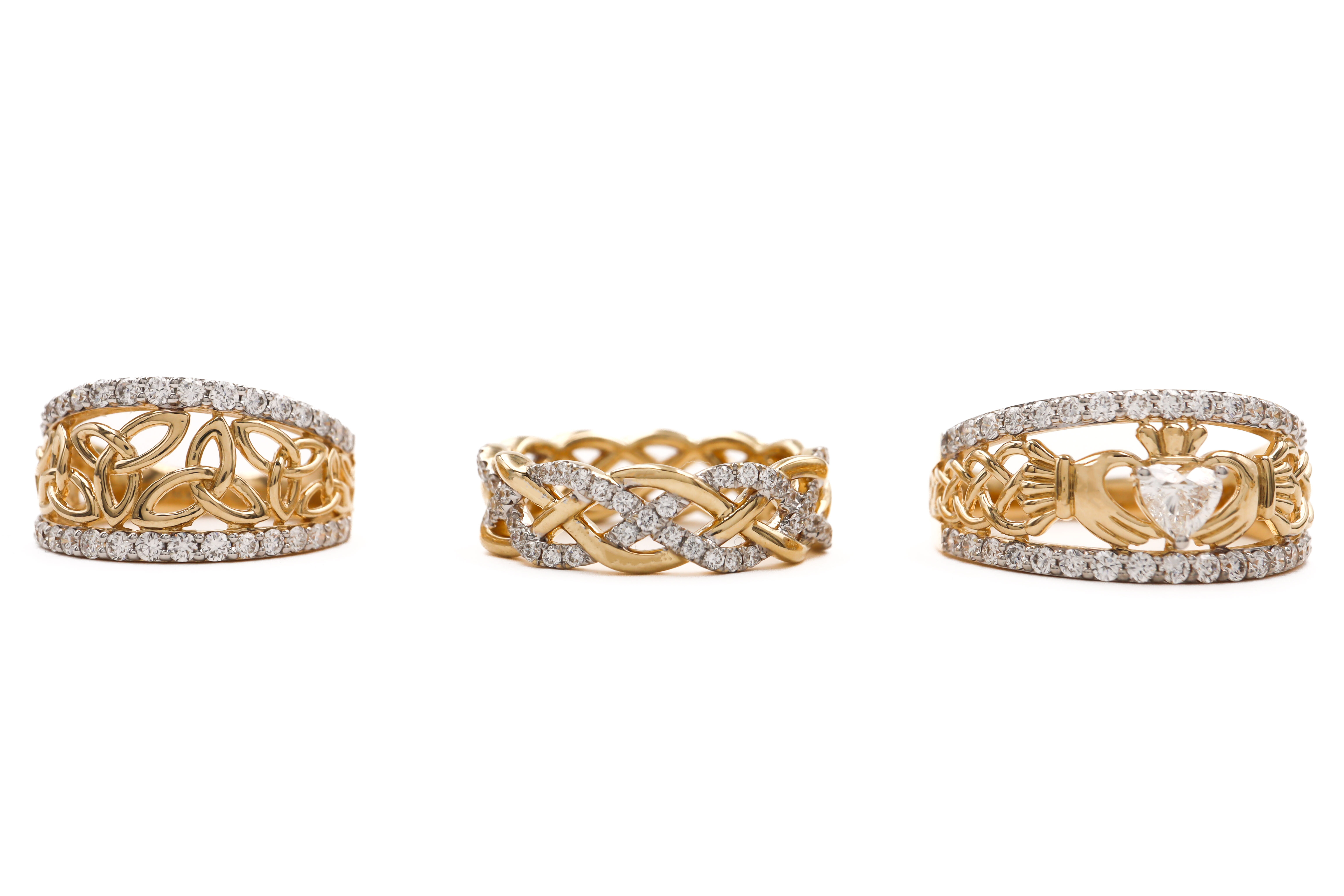 Real Yellow Gold Claddagh & Celtic Knot Anniversary Ring For Women With a Polished Finish