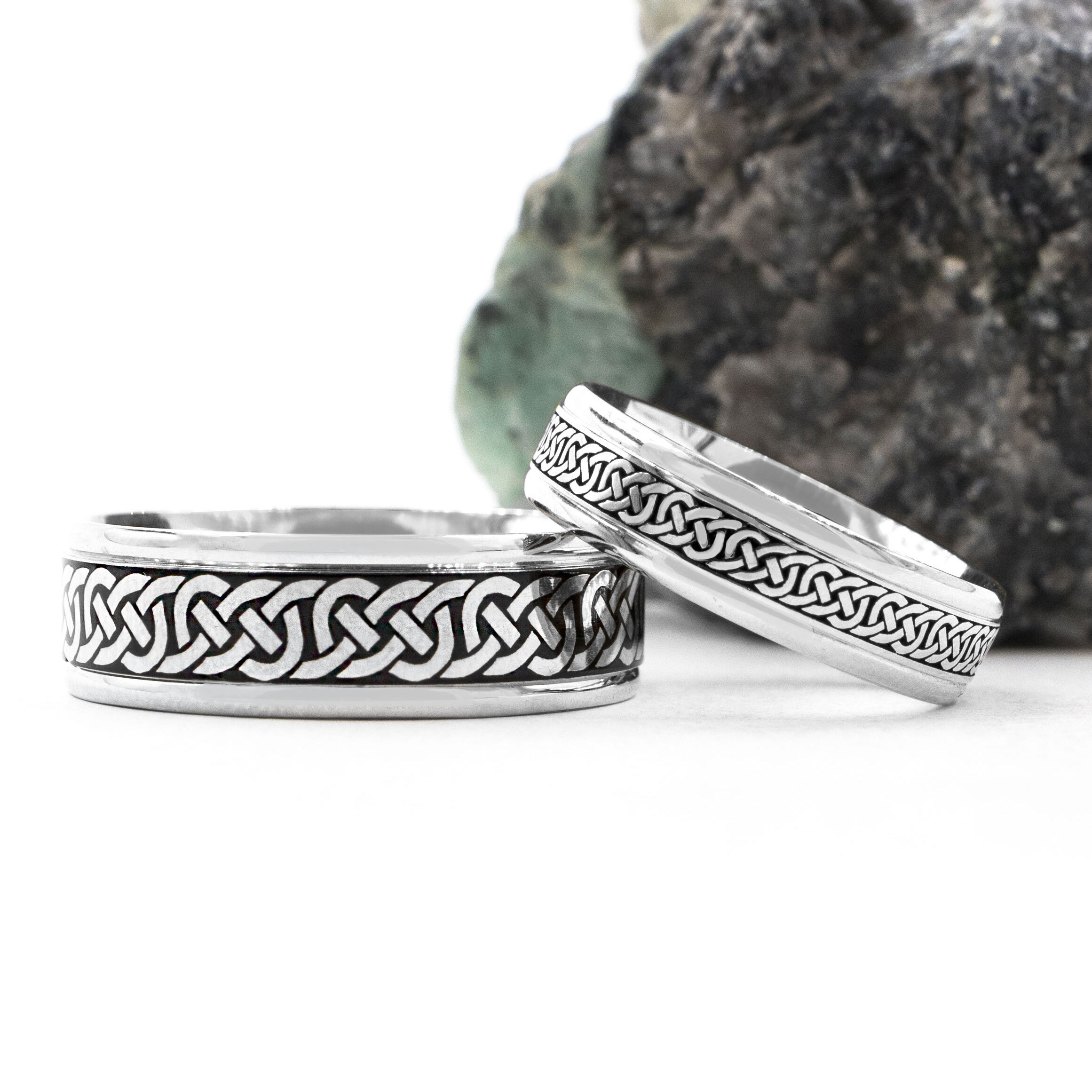 White Gold Celtic Knot Wedding Couples Ring Set unisex Traditional 18K White Gold Engravable Direct from Ireland