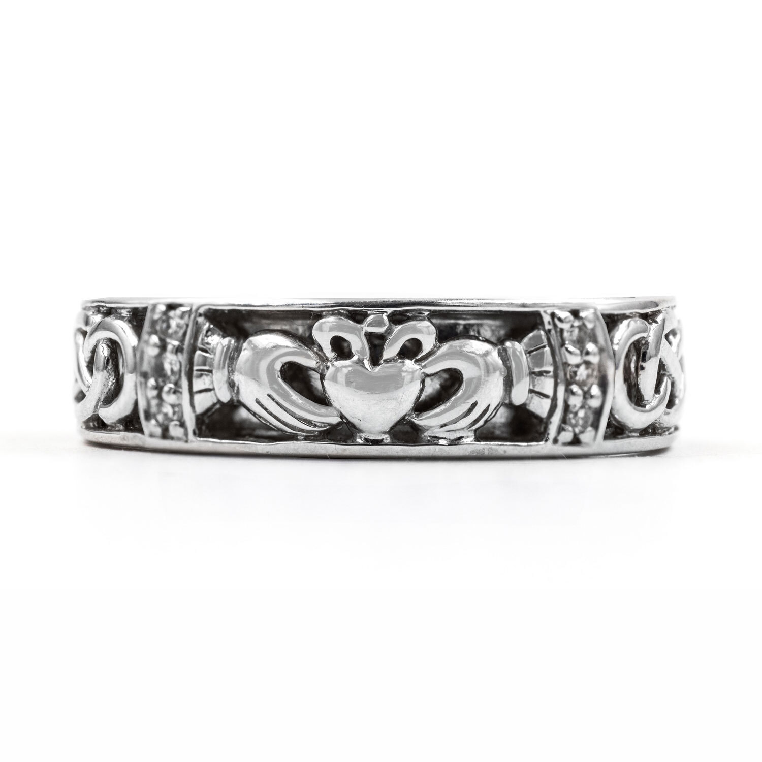 Polished 14K White Gold Claddagh & Celtic Knot Gift Set
