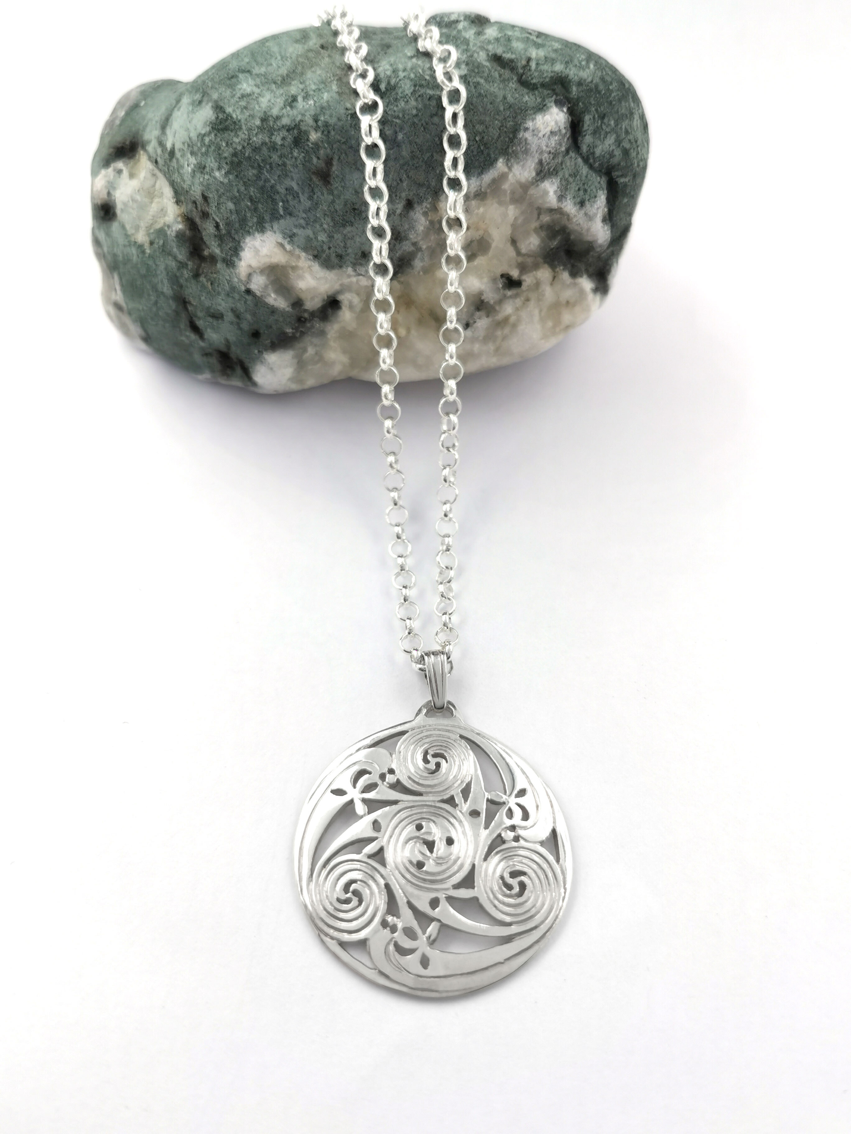 Small Womens Authentic Sterling Silver Celtic Knot & Triskele Necklace