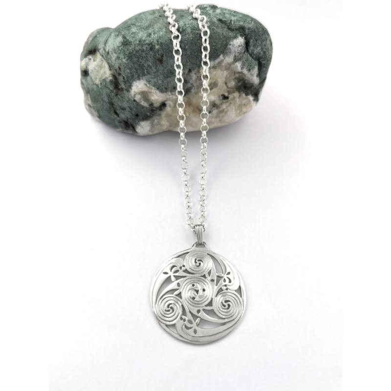 Small Womens Authentic Sterling Silver Celtic Knot & Triskele Necklace