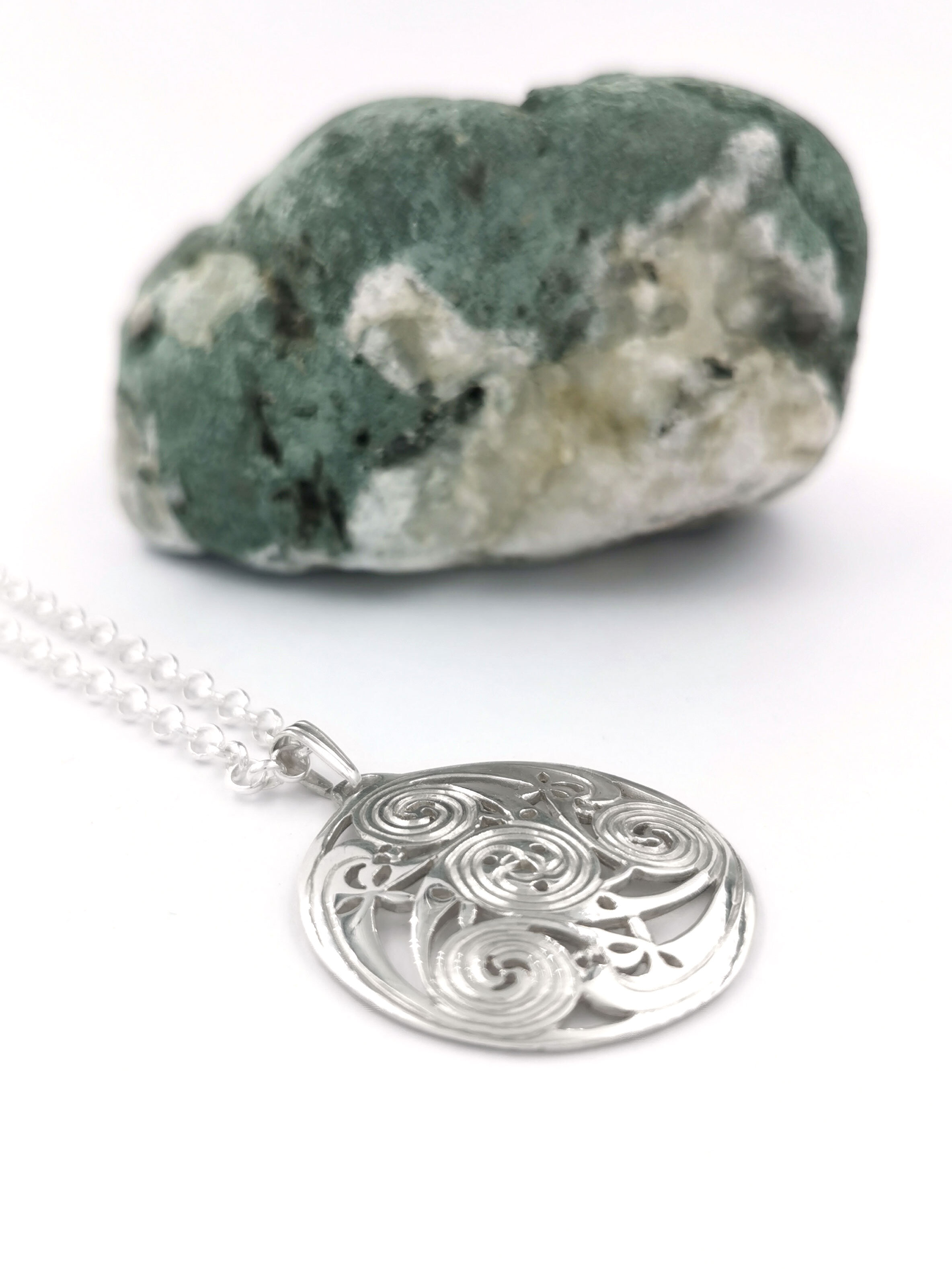 Small Womens Authentic Sterling Silver Celtic Knot Necklace. Pictured Flat.