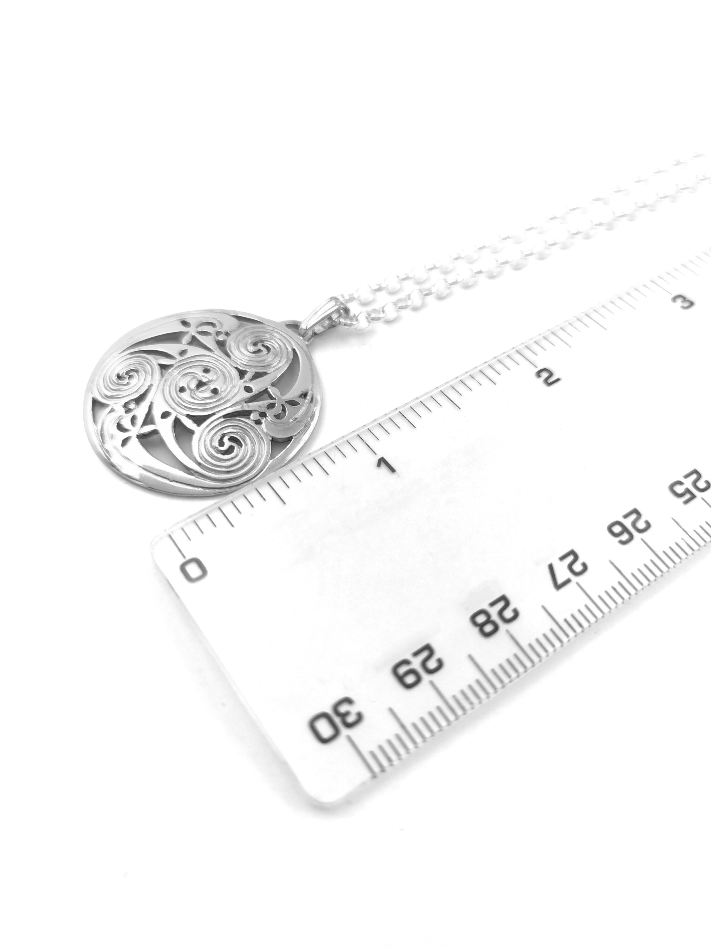 Attractive Sterling Silver Celtic Knot & Triskele Necklace For Women. Picture For Scale.