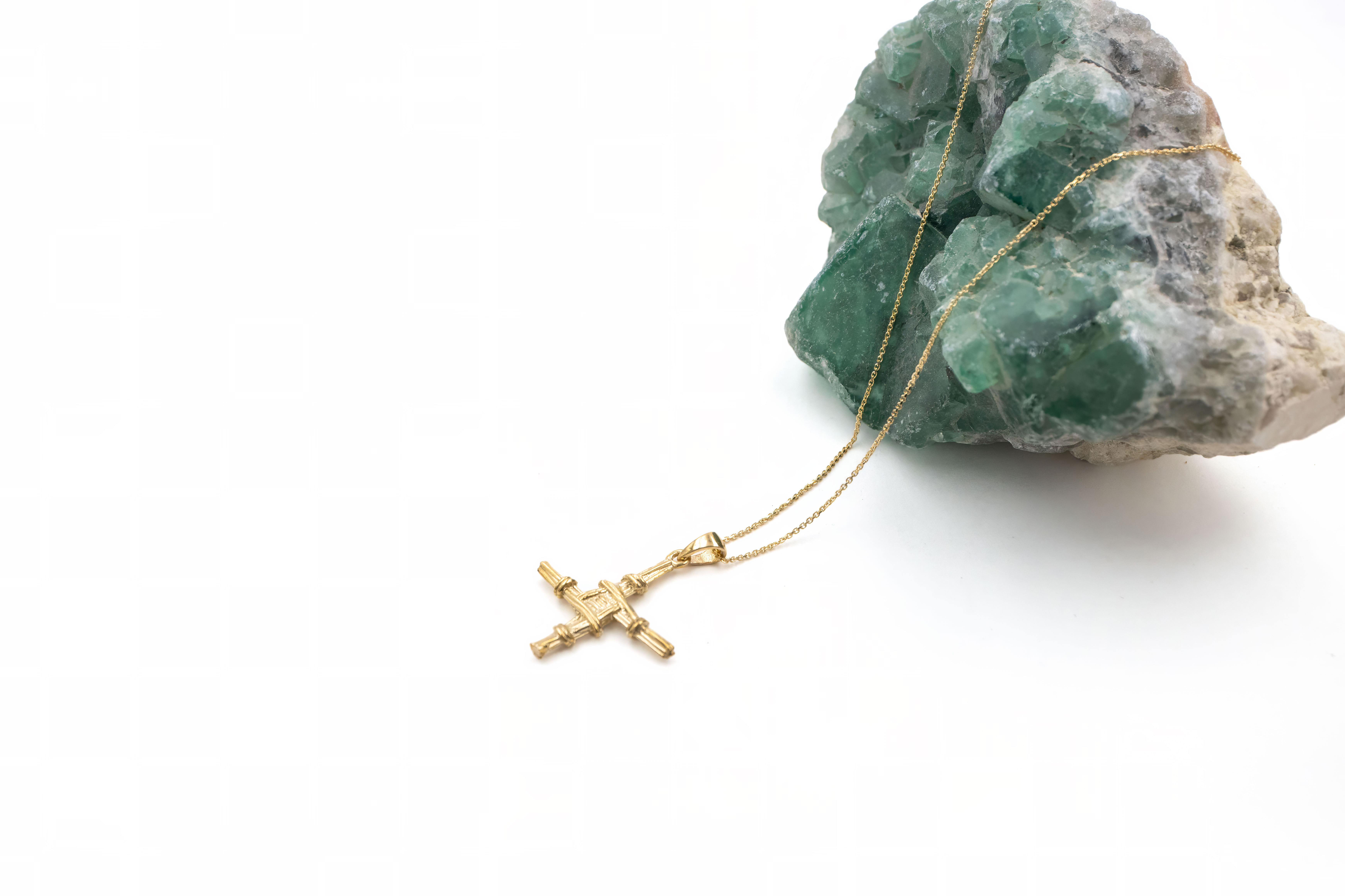 Womens Small 14K Yellow Gold St Brigids Cross Necklace. Side View.