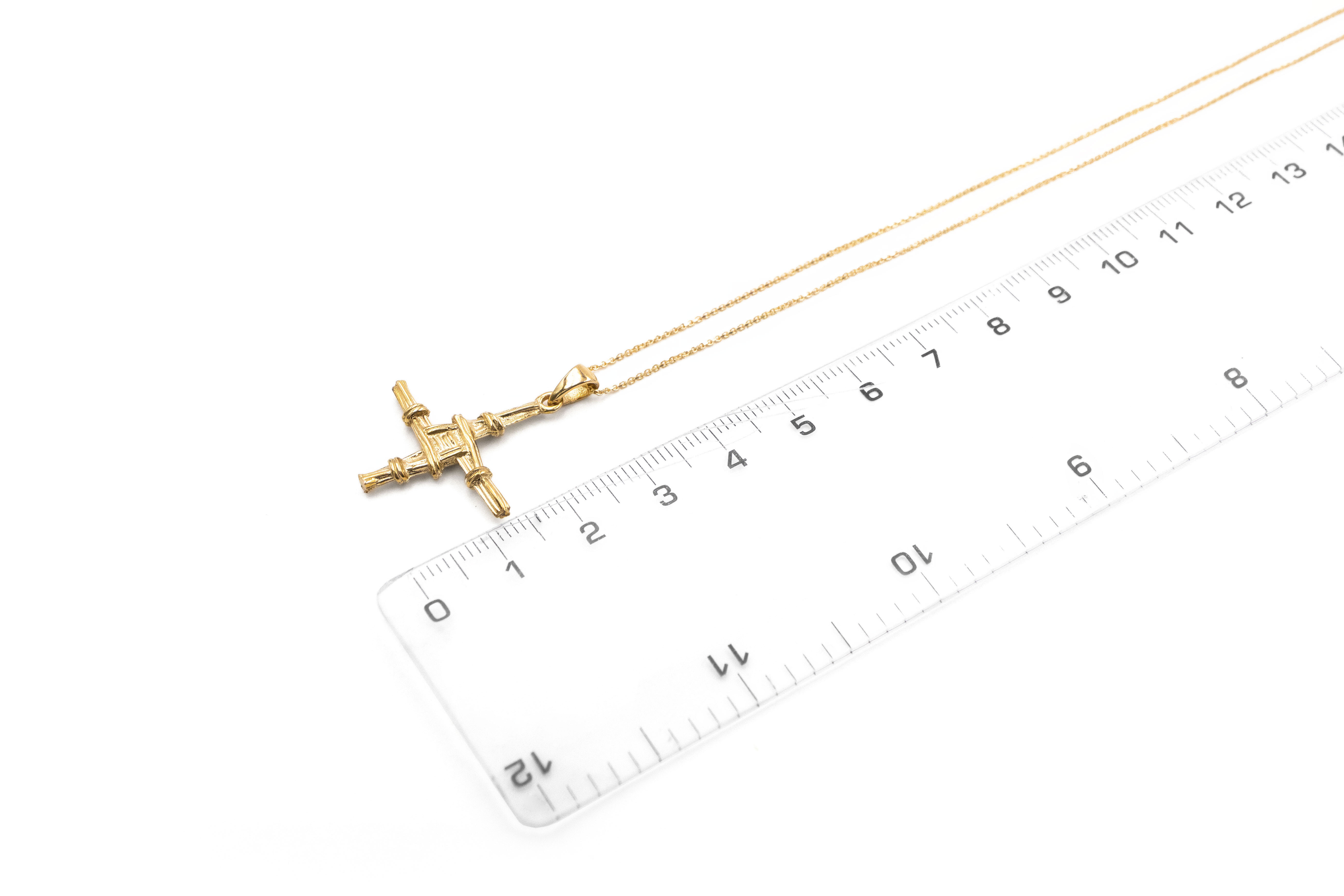 Small Gorgeous Yellow Gold St Brigids Cross Necklace For Women. Side View.