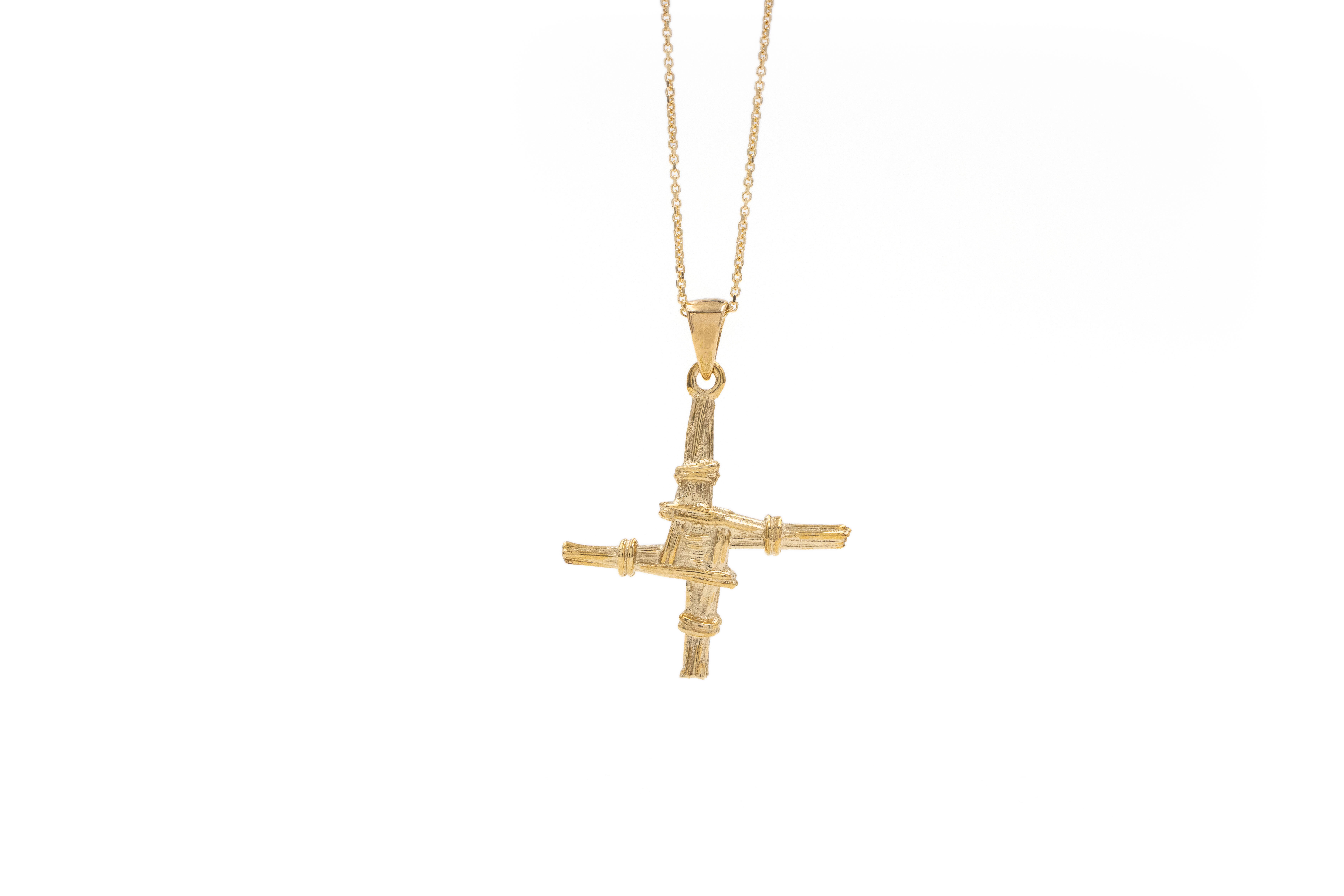 Small Authentic 14K Yellow Gold St Brigids Cross Necklace For Women