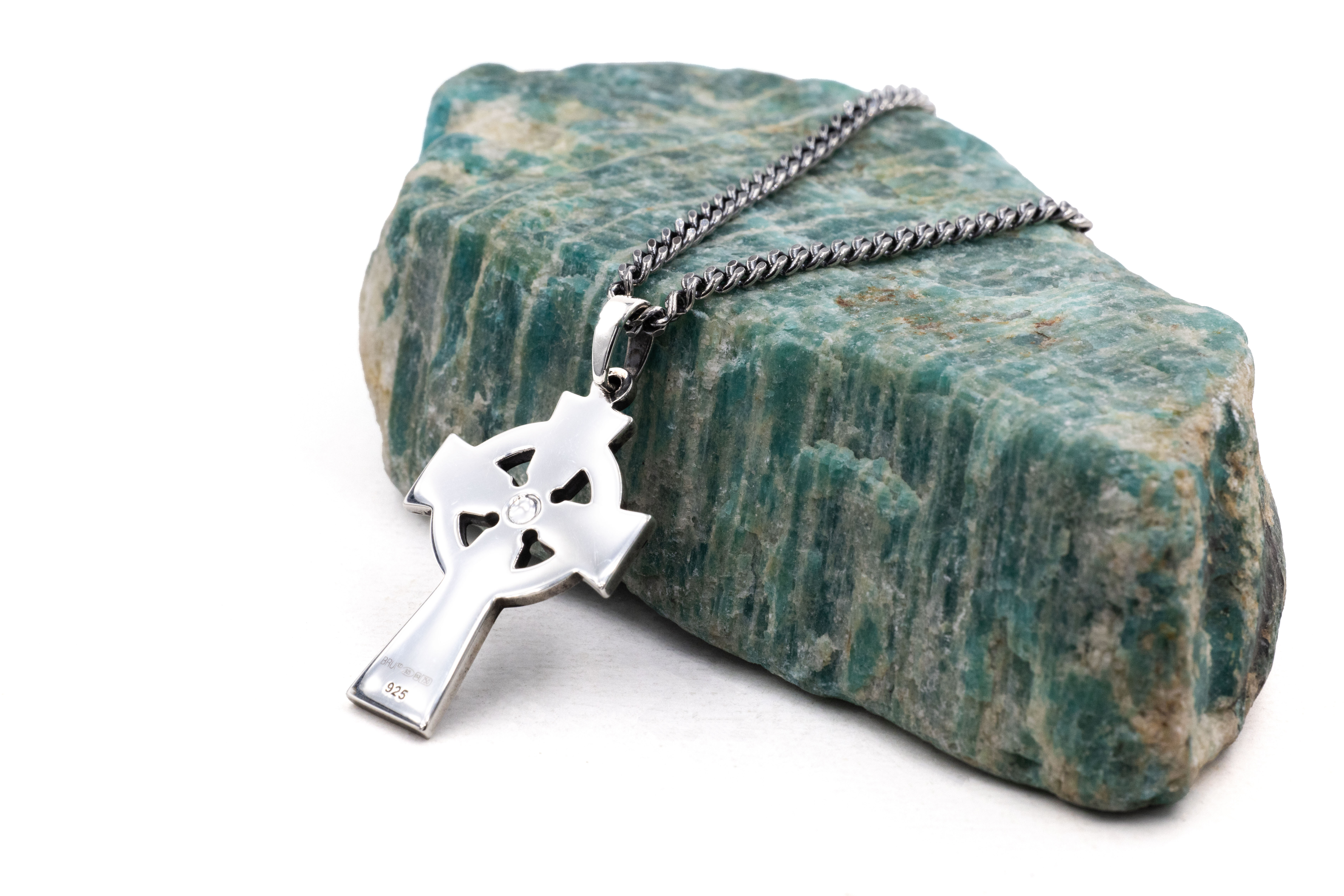 Womens Small Oxidised Sterling Silver & Rose Gold Celtic Cross Necklace