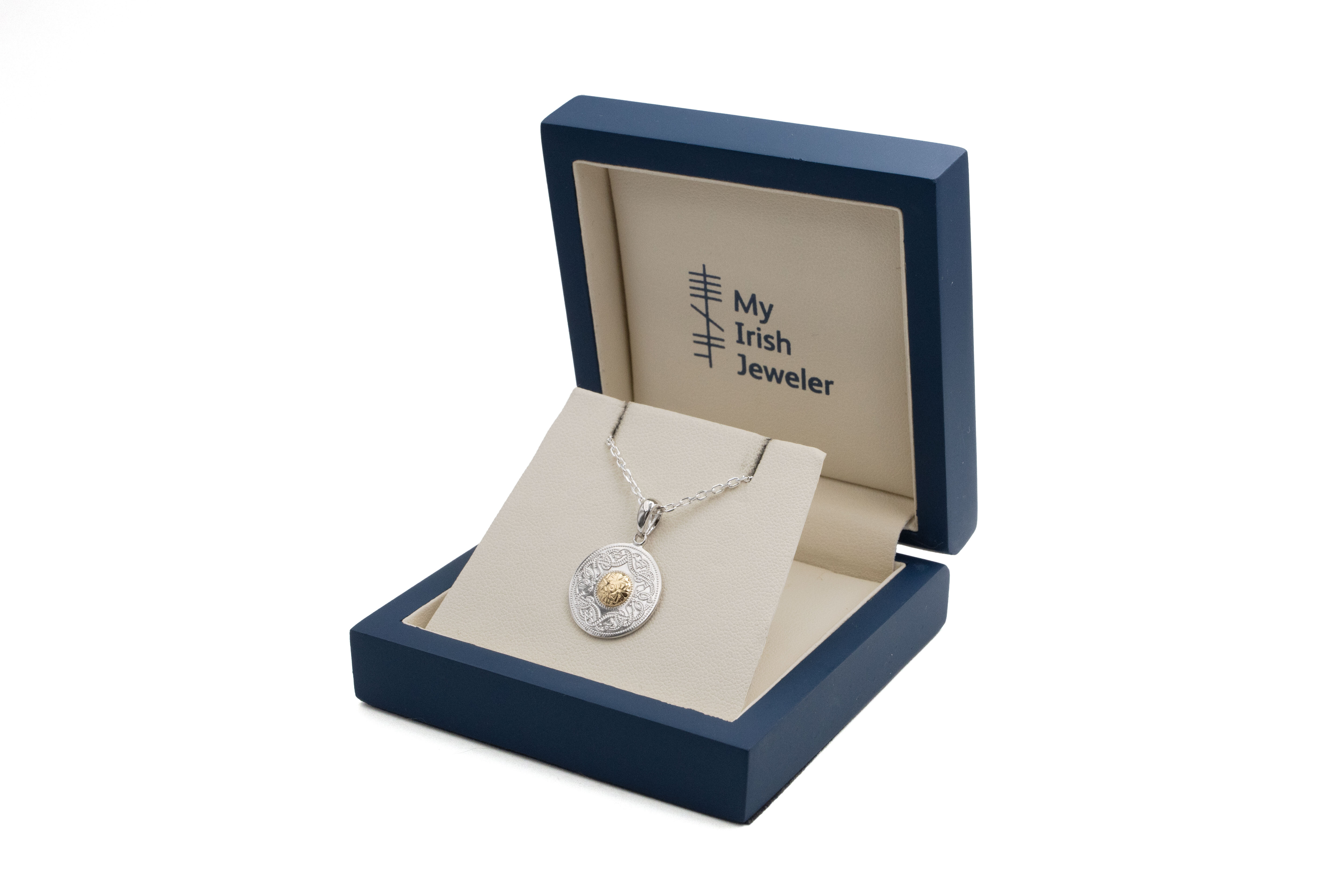 Womens Celtic Warrior Necklace in Sterling Silver & 18K Yellow Gold. In Luxury Packaging.