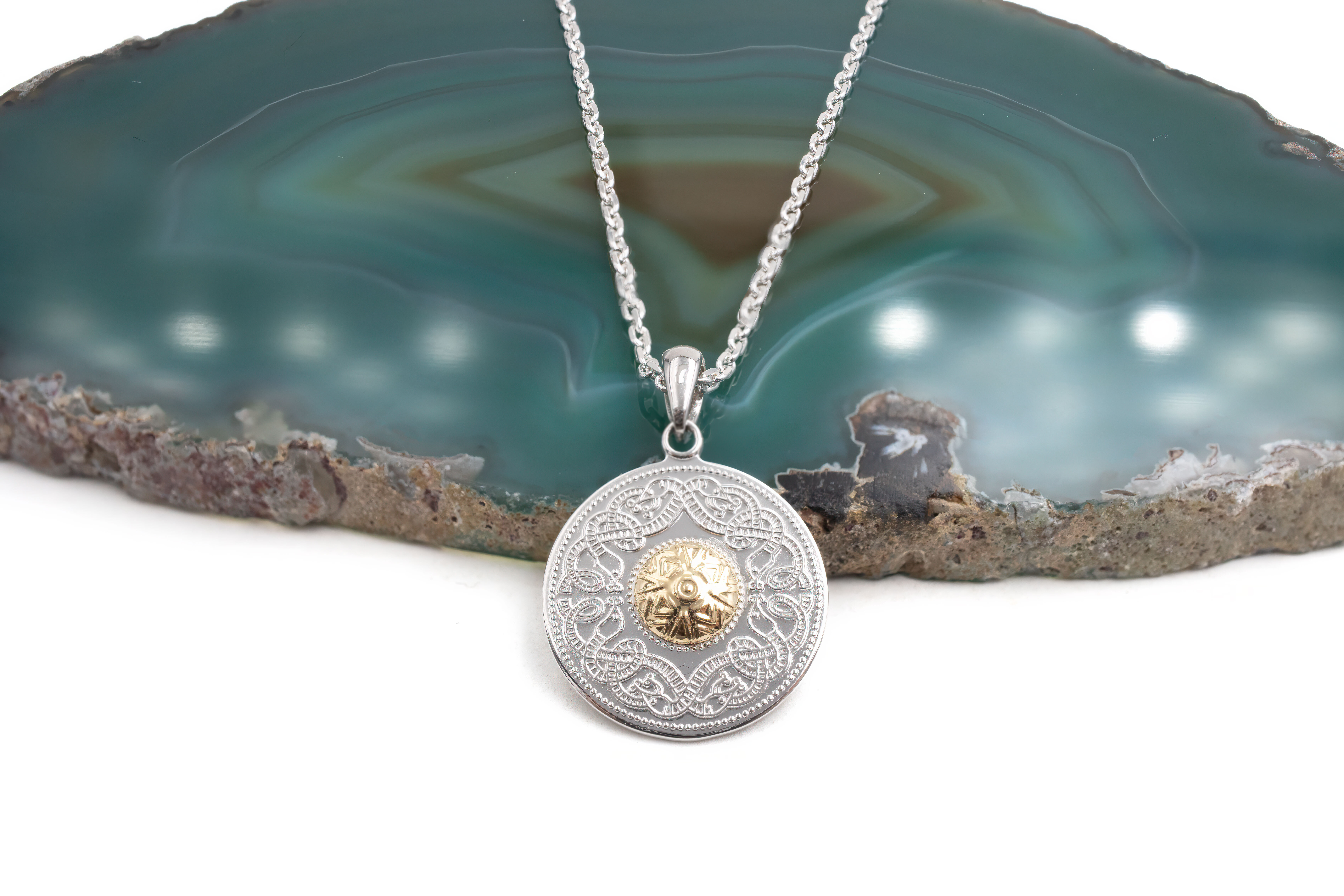 Womens Celtic Warrior Necklace in Sterling Silver & 18K Yellow Gold