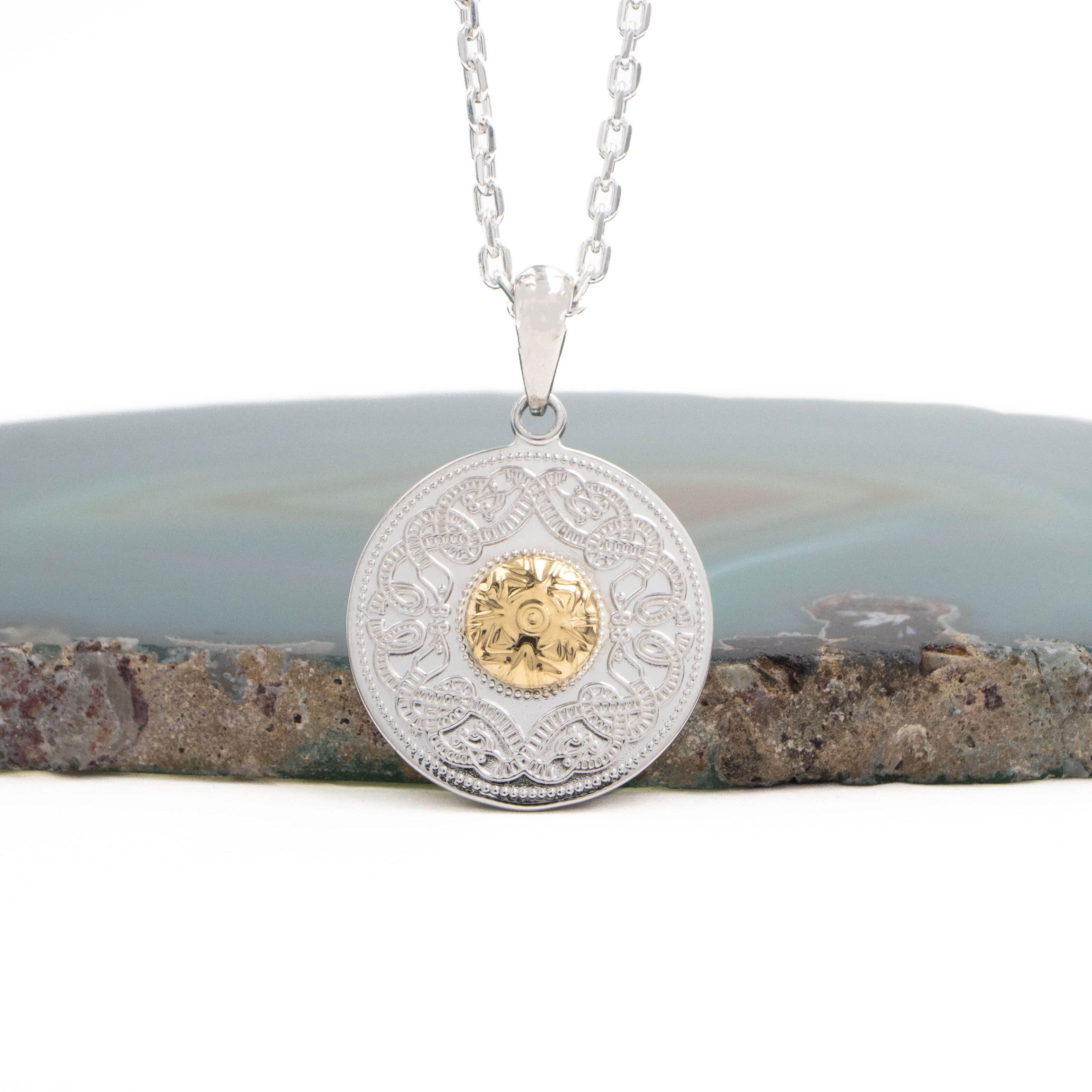 Silver Celtic Warrior Necklace with 18K Gold Bead