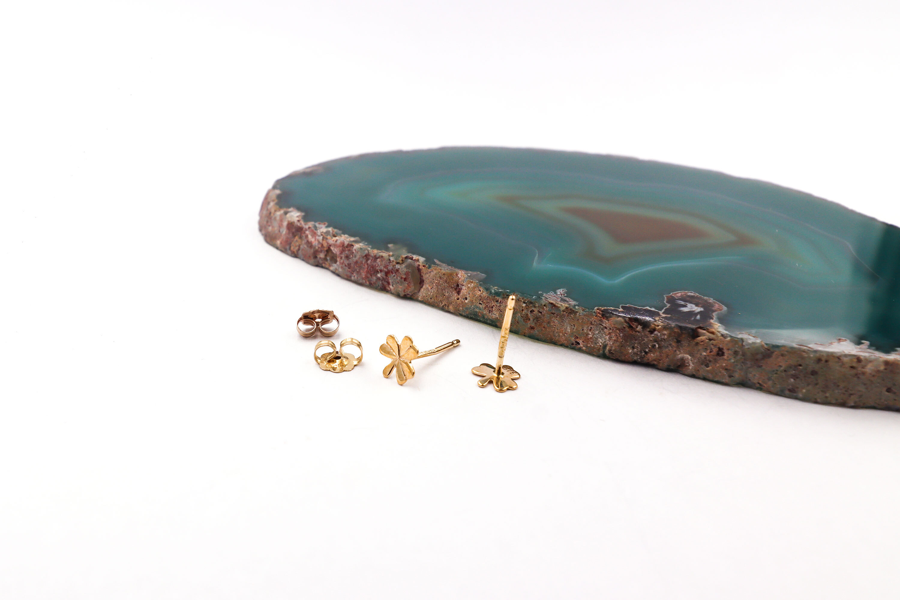 Small Real 9K Yellow Gold Shamrock Earrings For Women