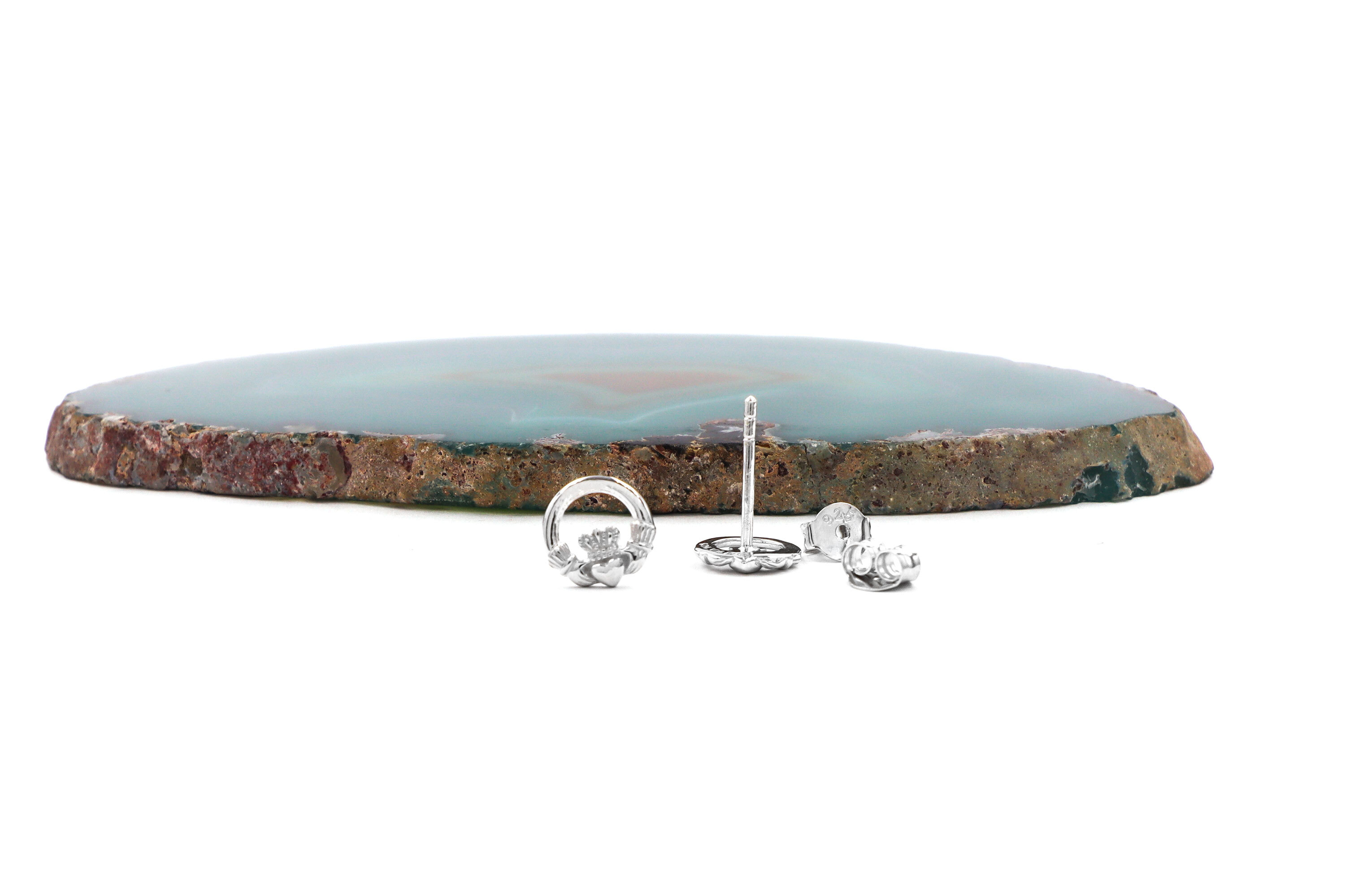 Womens Small Sterling Silver Claddagh Earrings