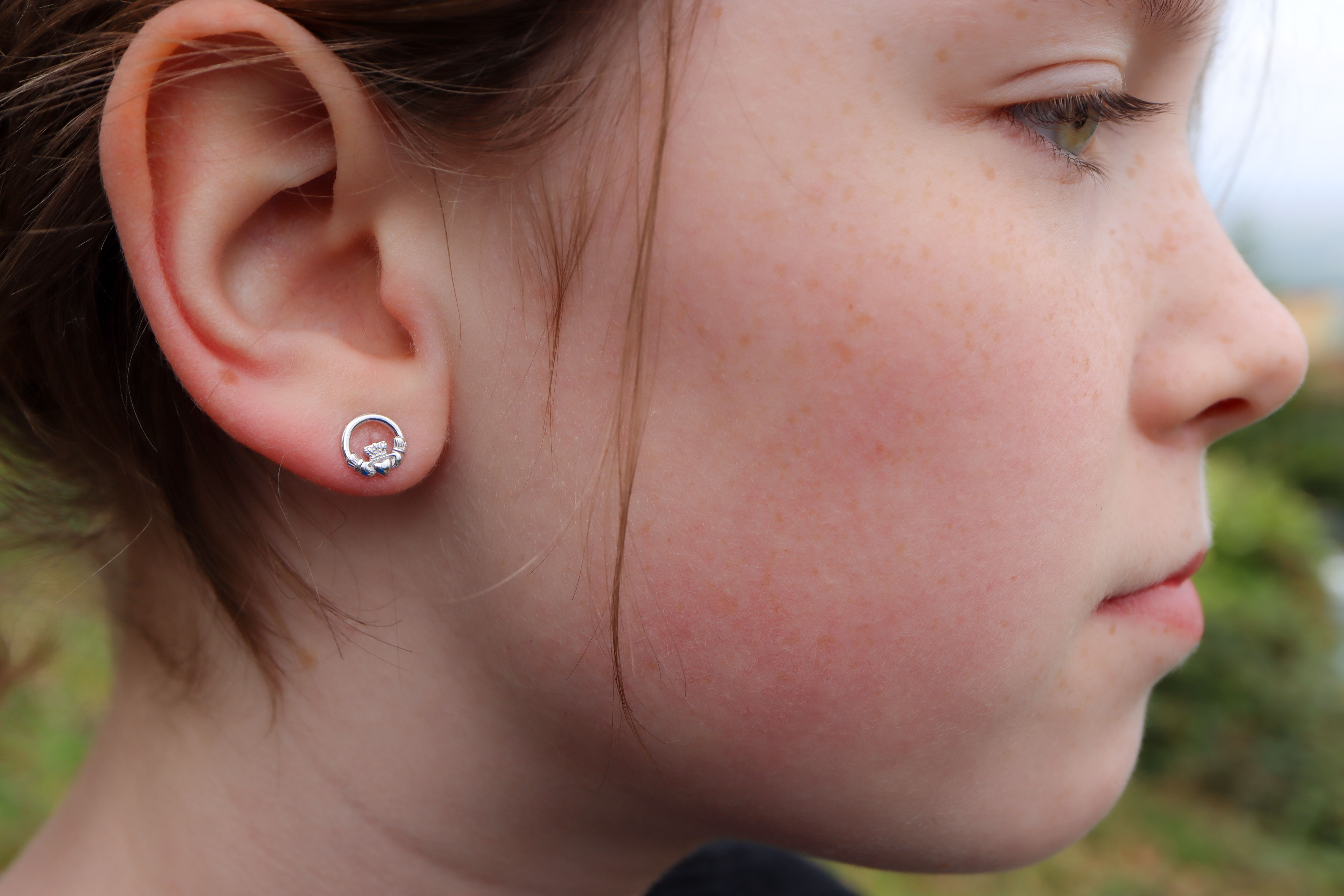 Small Sterling Silver Claddagh Stud Earrings Sku 1864 model