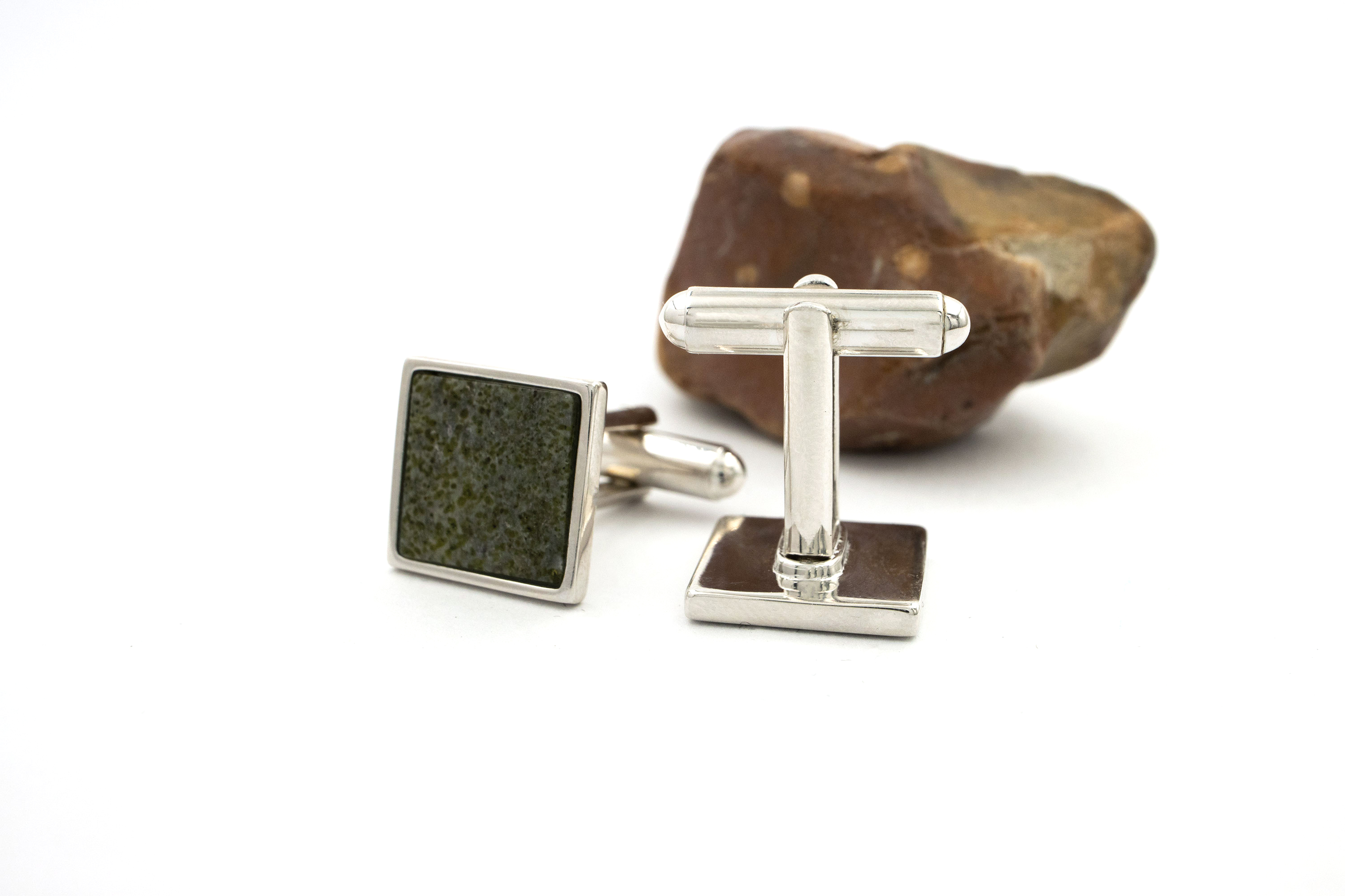 Mens Connemara Marble Cufflinks in Silver Plate