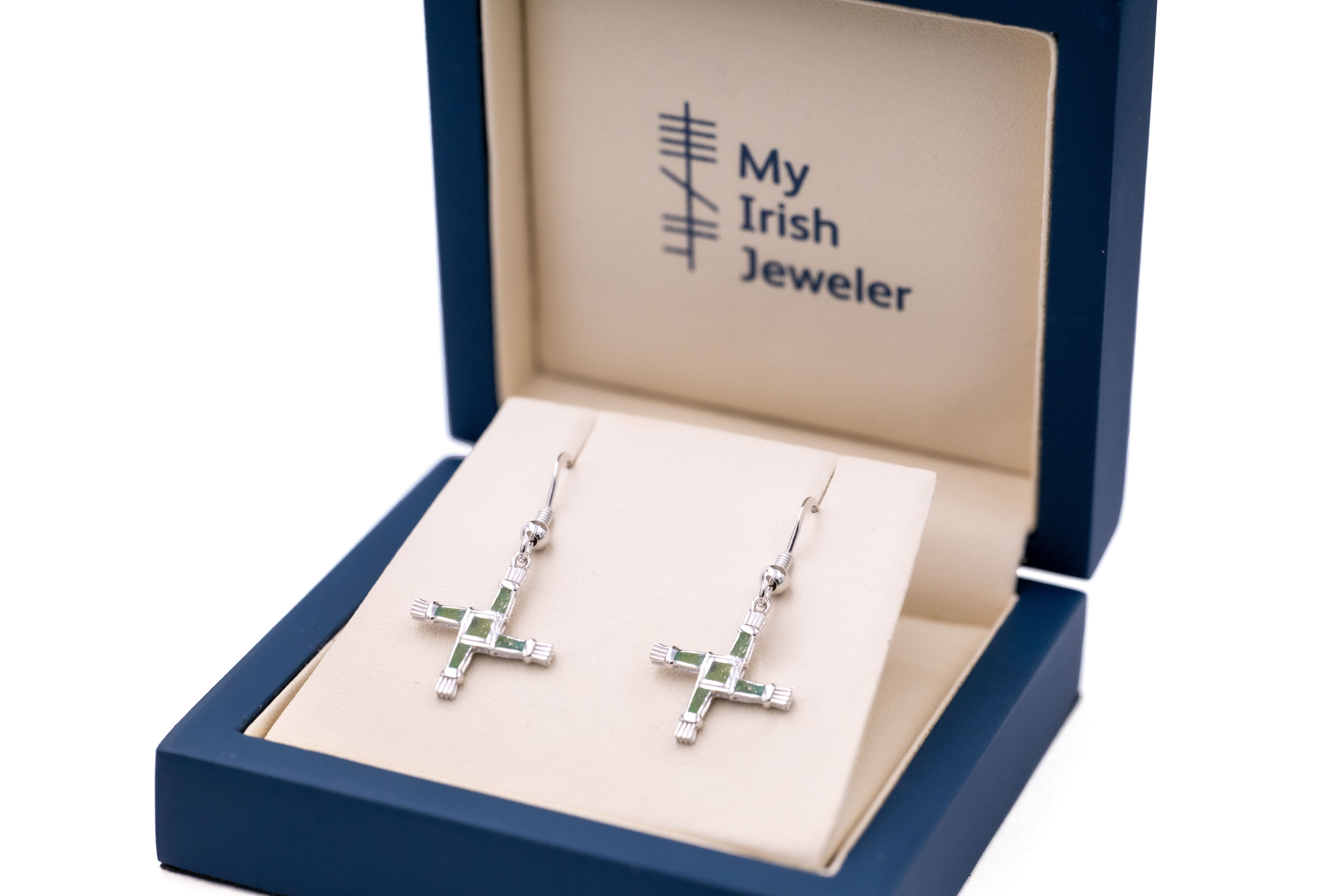 Womens Polished Sterling Silver St Brigids Cross & Connemara Marble Gift Set. In Luxury Packaging.