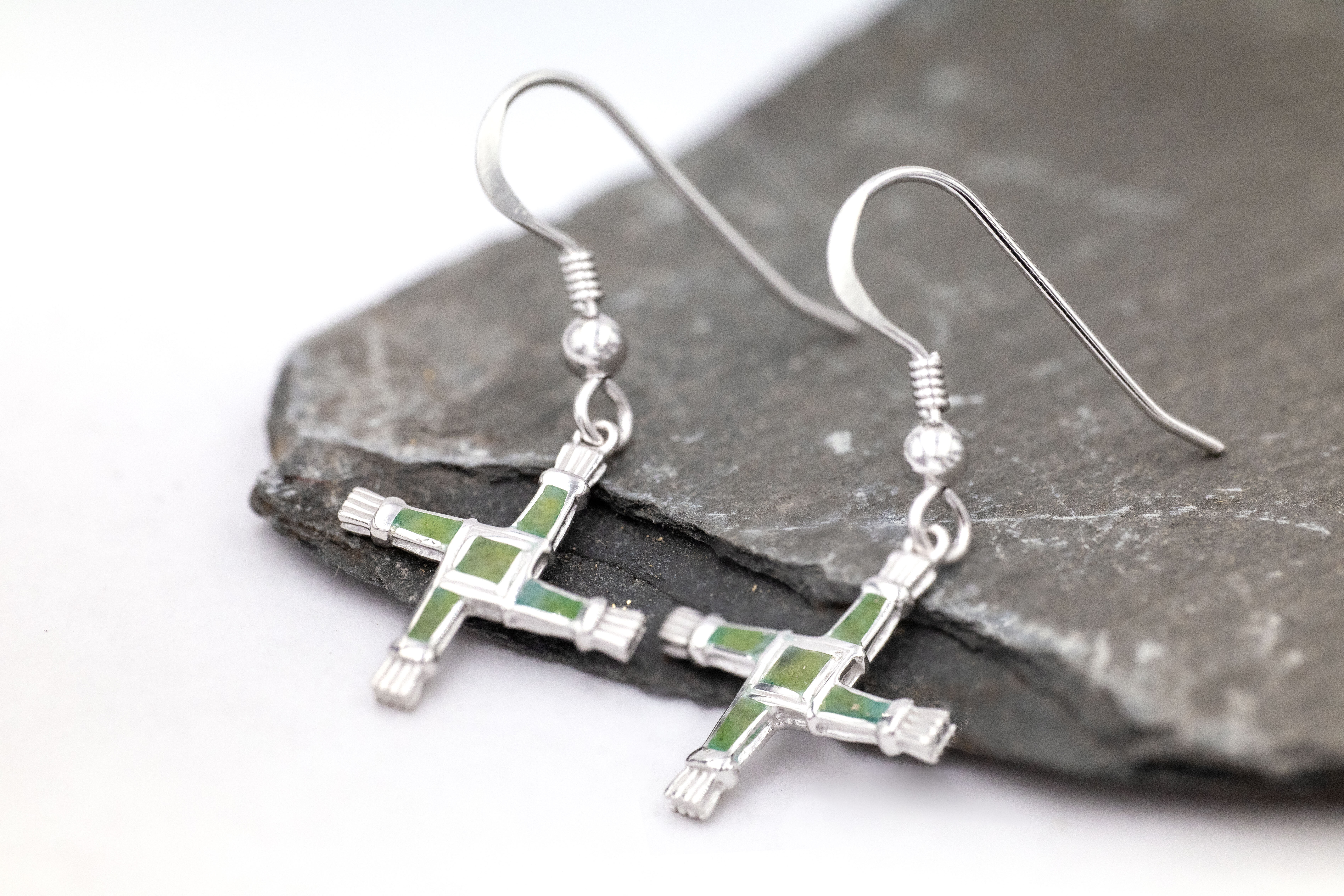 Attractive Sterling Silver St Brigids Cross & Connemara Marble Gift Set With a Polished Finish For Women