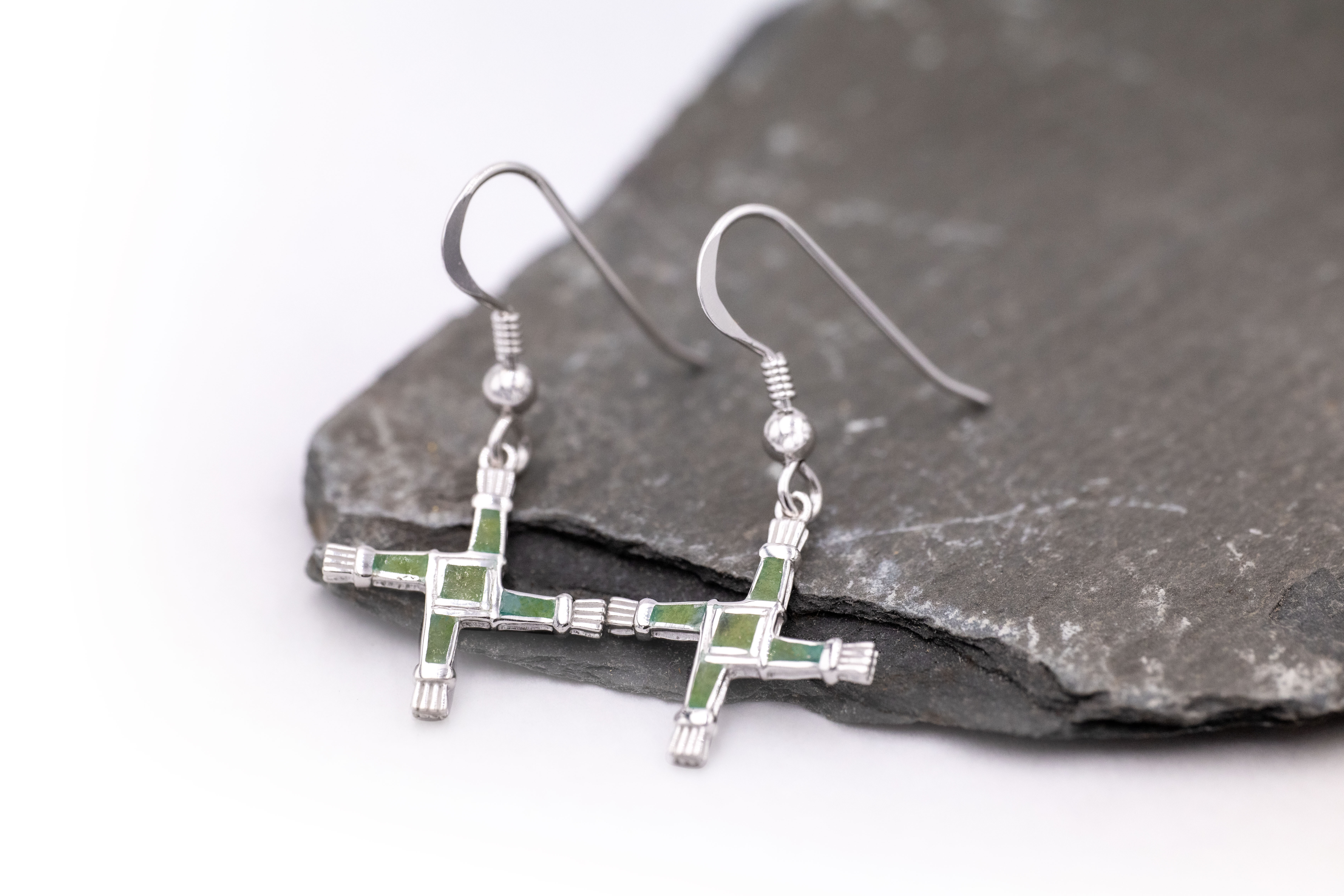 Attractive Sterling Silver St Brigids Cross & Connemara Marble Gift Set For Women With a Polished Finish