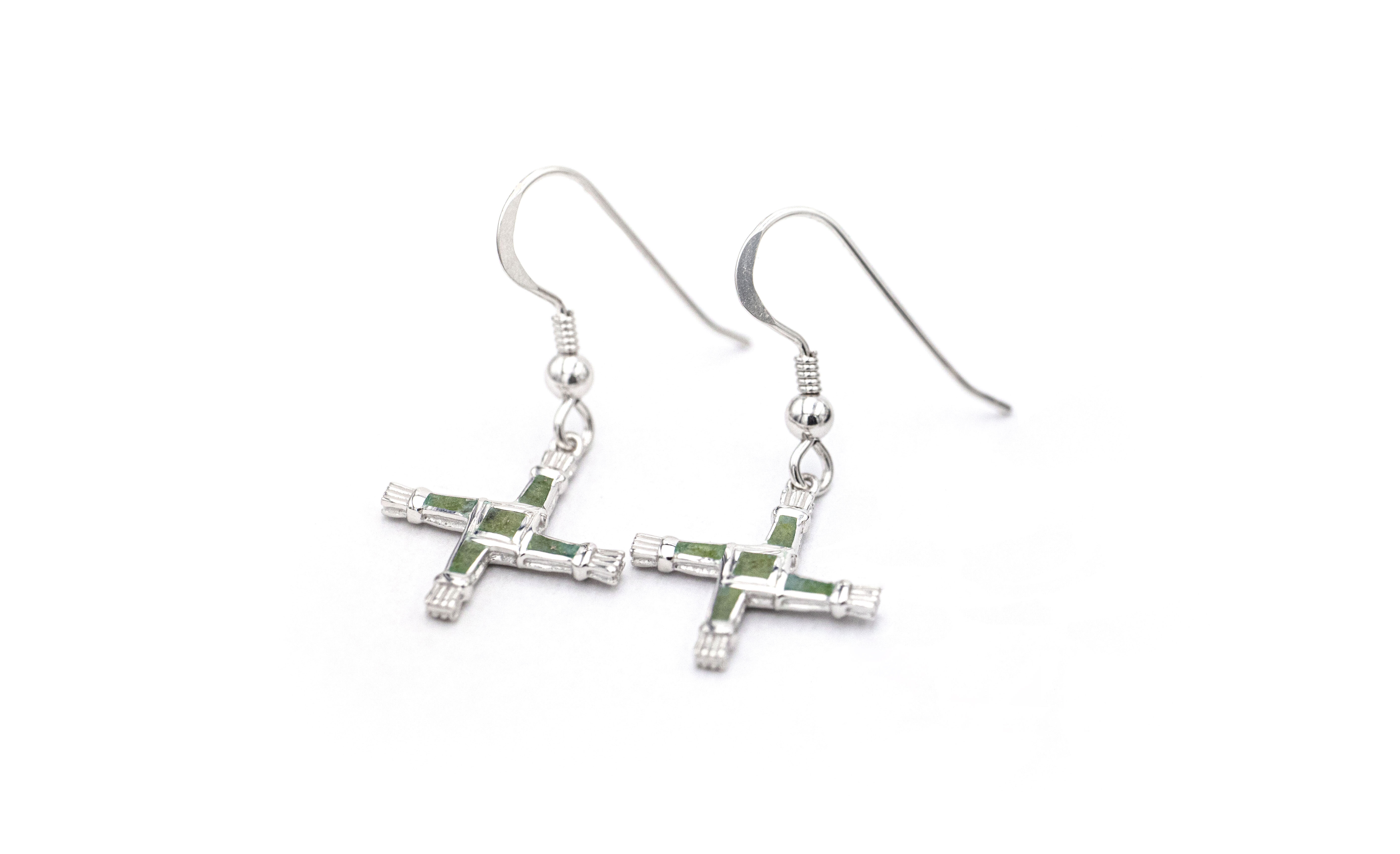 Womens Attractive Polished Sterling Silver St Brigids Cross Earrings
