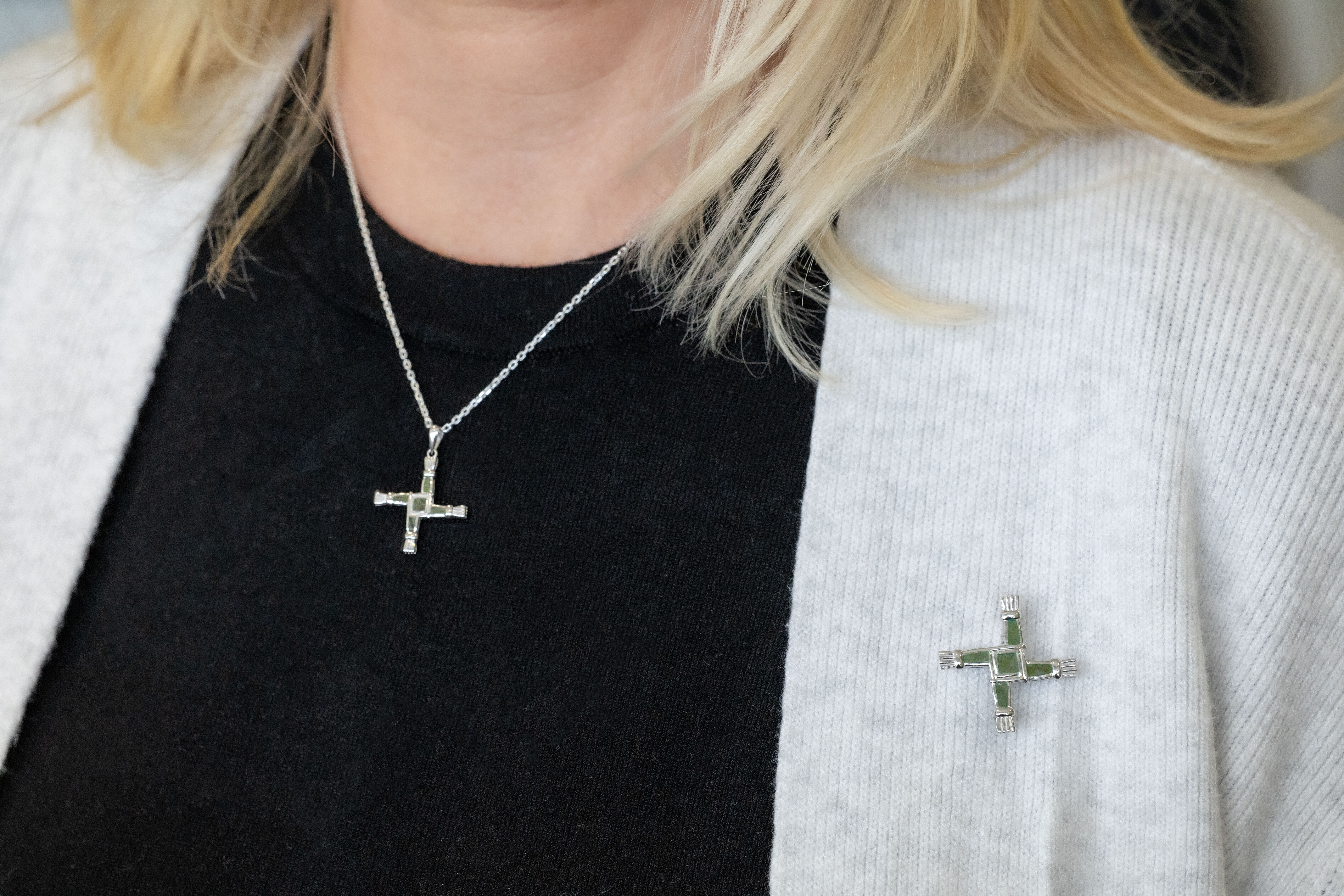 Womens Polished Sterling Silver St Brigids Cross Gift Set - Model Photo