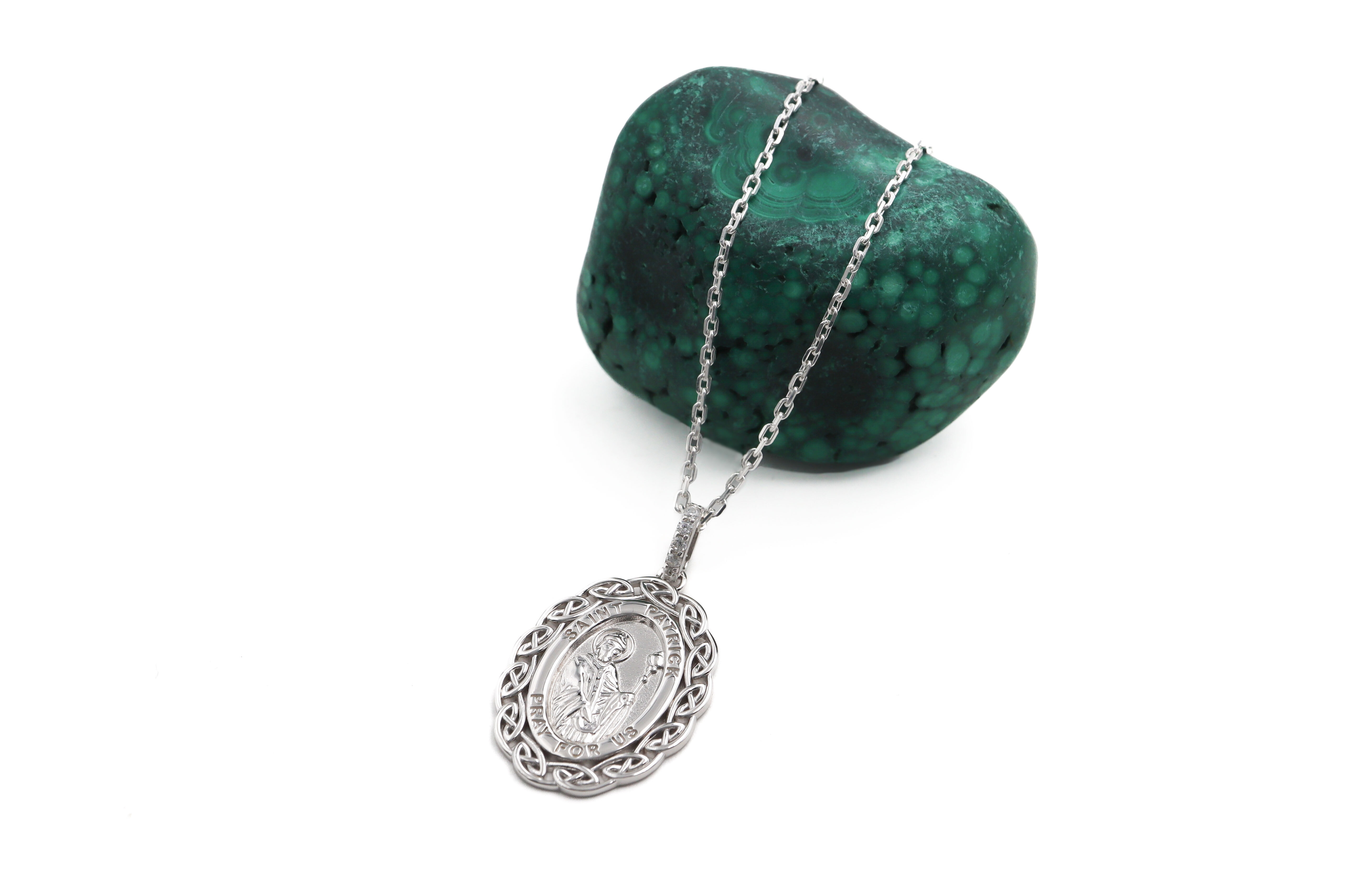 Authentic Sterling Silver Medals and Medallions Necklace With a Polished Finish. Pictured Flat.