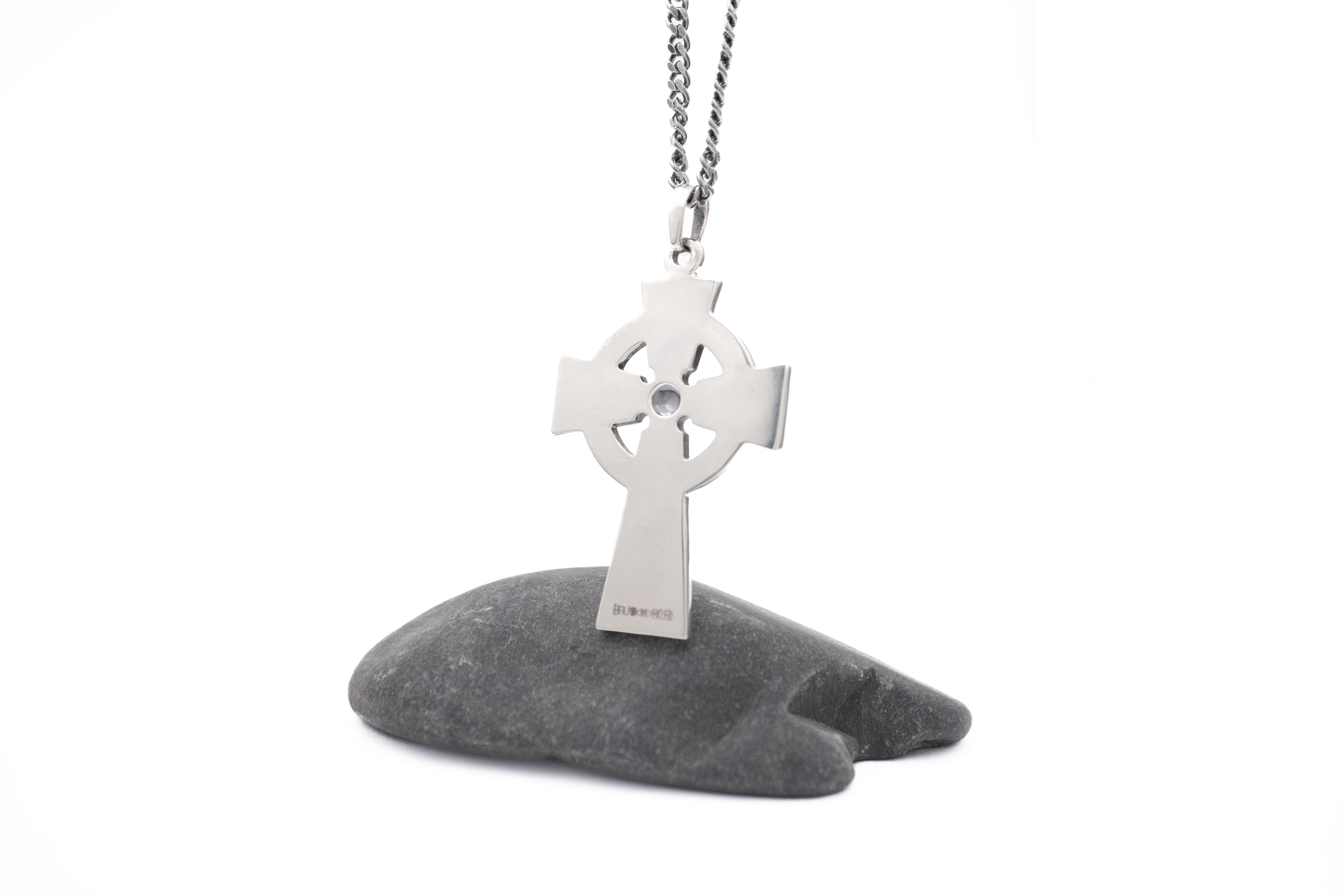 Oxidized Celtic Cross & Celtic Warrior Necklace in Real Sterling Silver & Rose Gold