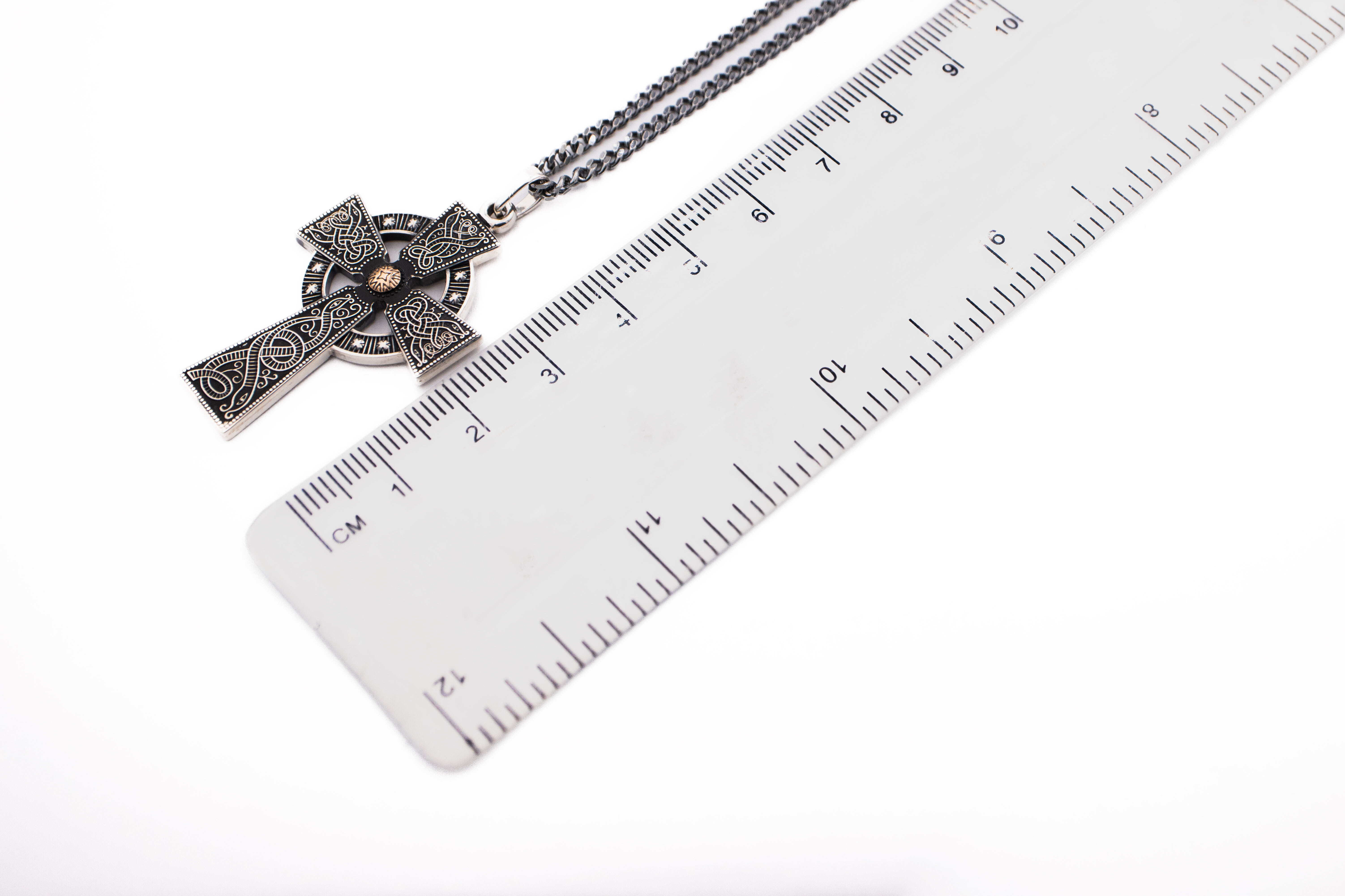 Oxidized Sterling Silver & Rose Gold Celtic Cross & Celtic Warrior Necklace