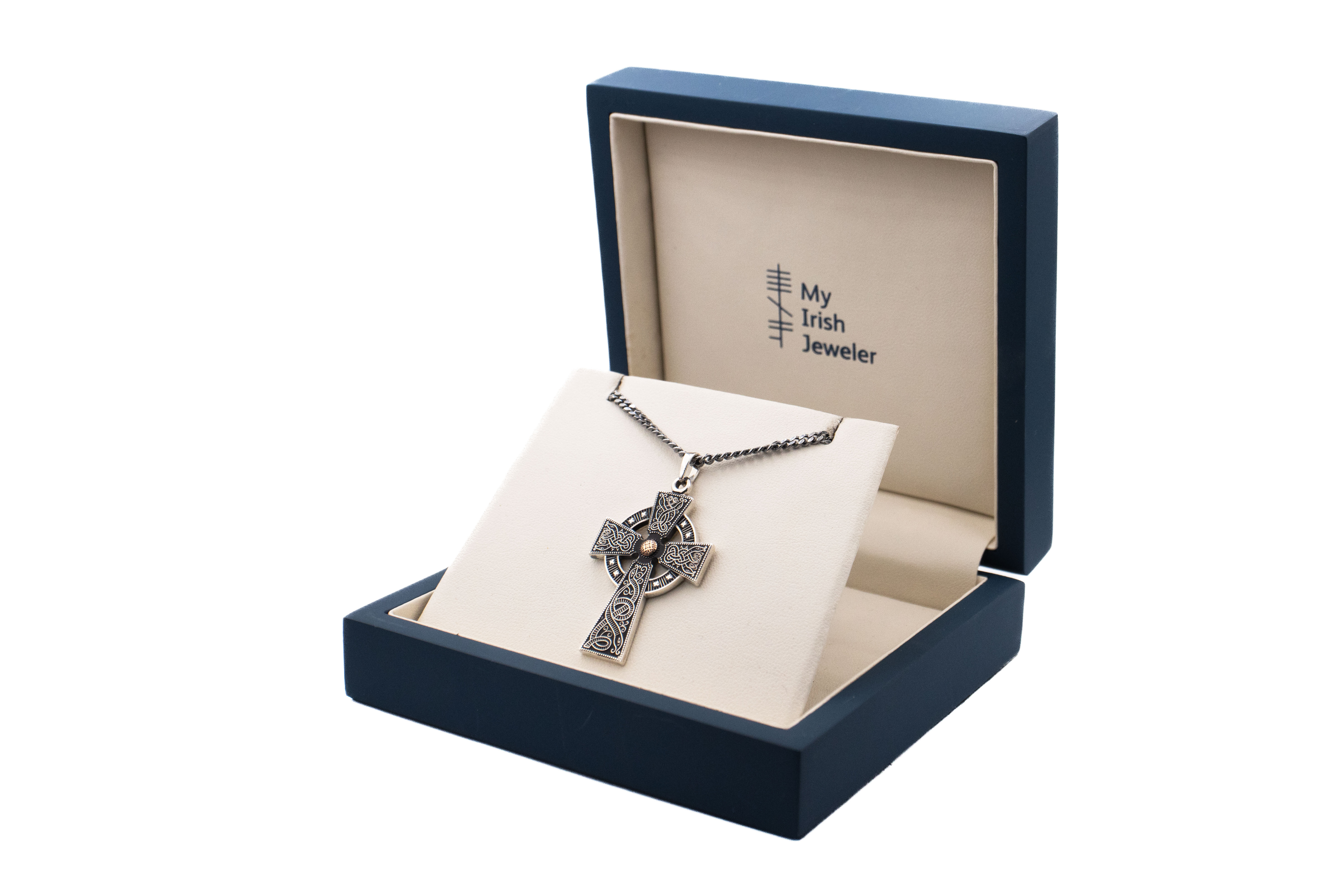 Genuine Oxidized Sterling Silver & Rose Gold Celtic Cross & Celtic Warrior Necklace