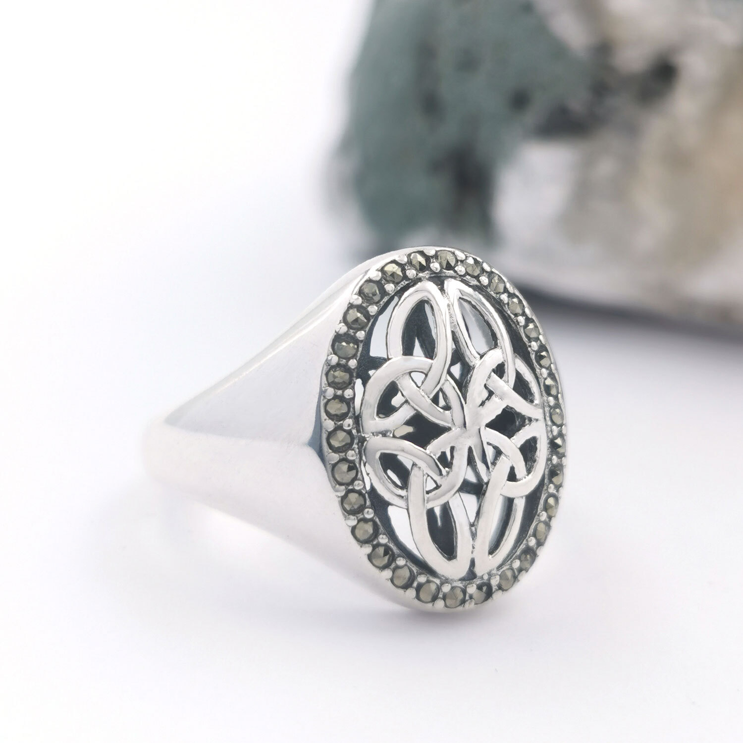 Sterling Silver Marcasite Trinity Knot Ring
