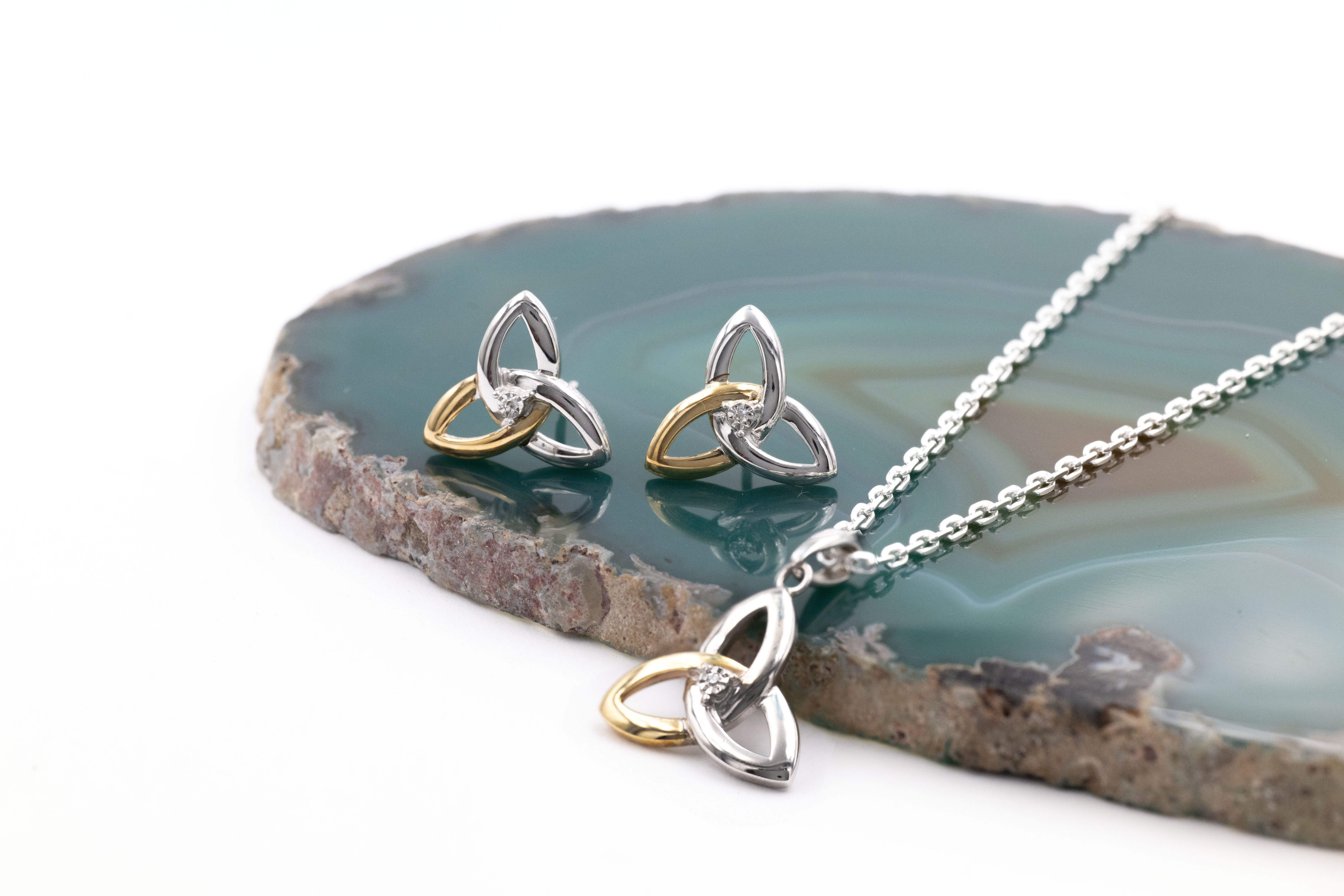 Womens Trinity Knot Necklace in Sterling Silver & Yellow Gold