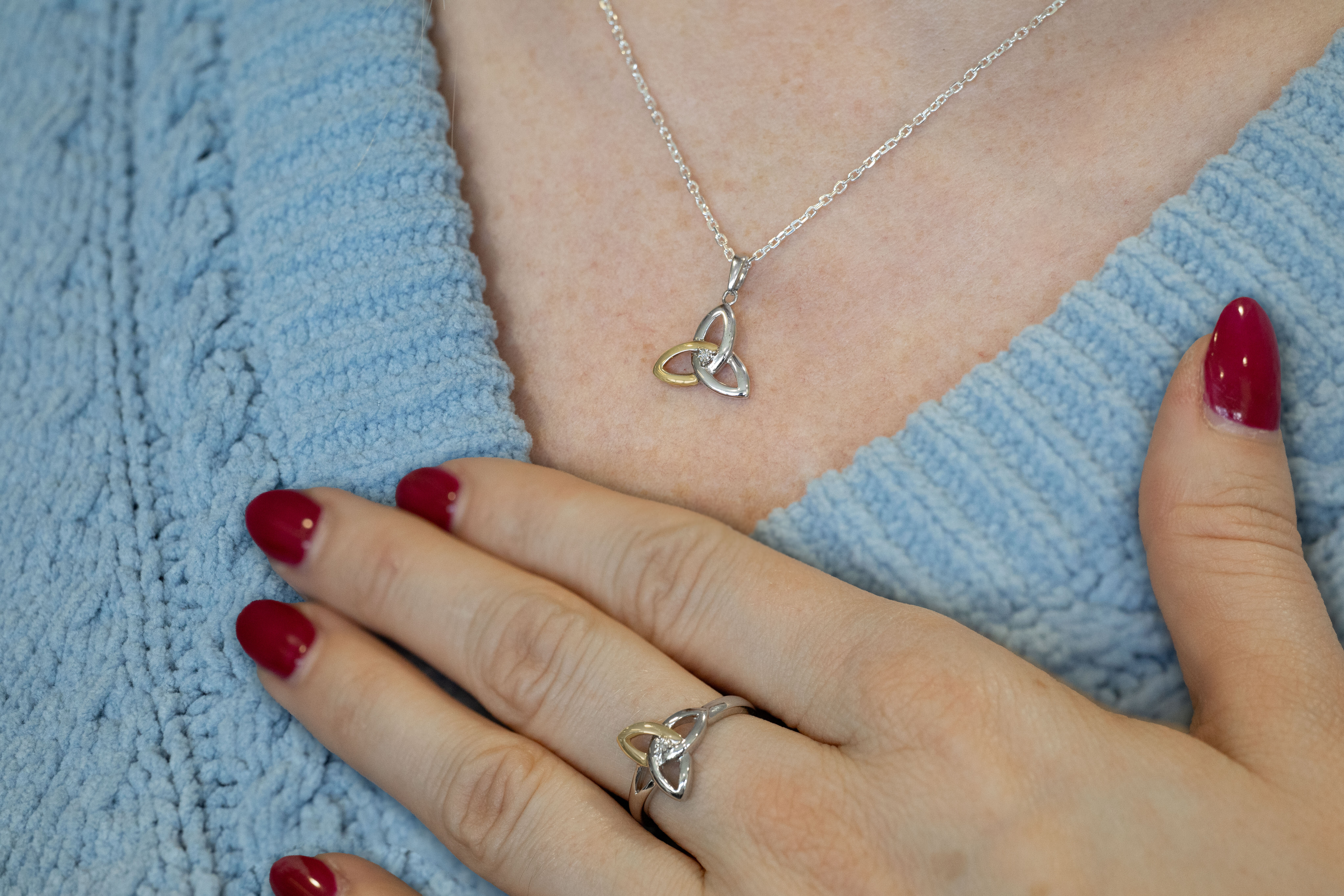 Real Sterling Silver Trinity Knot Ring For Women - Model Photo