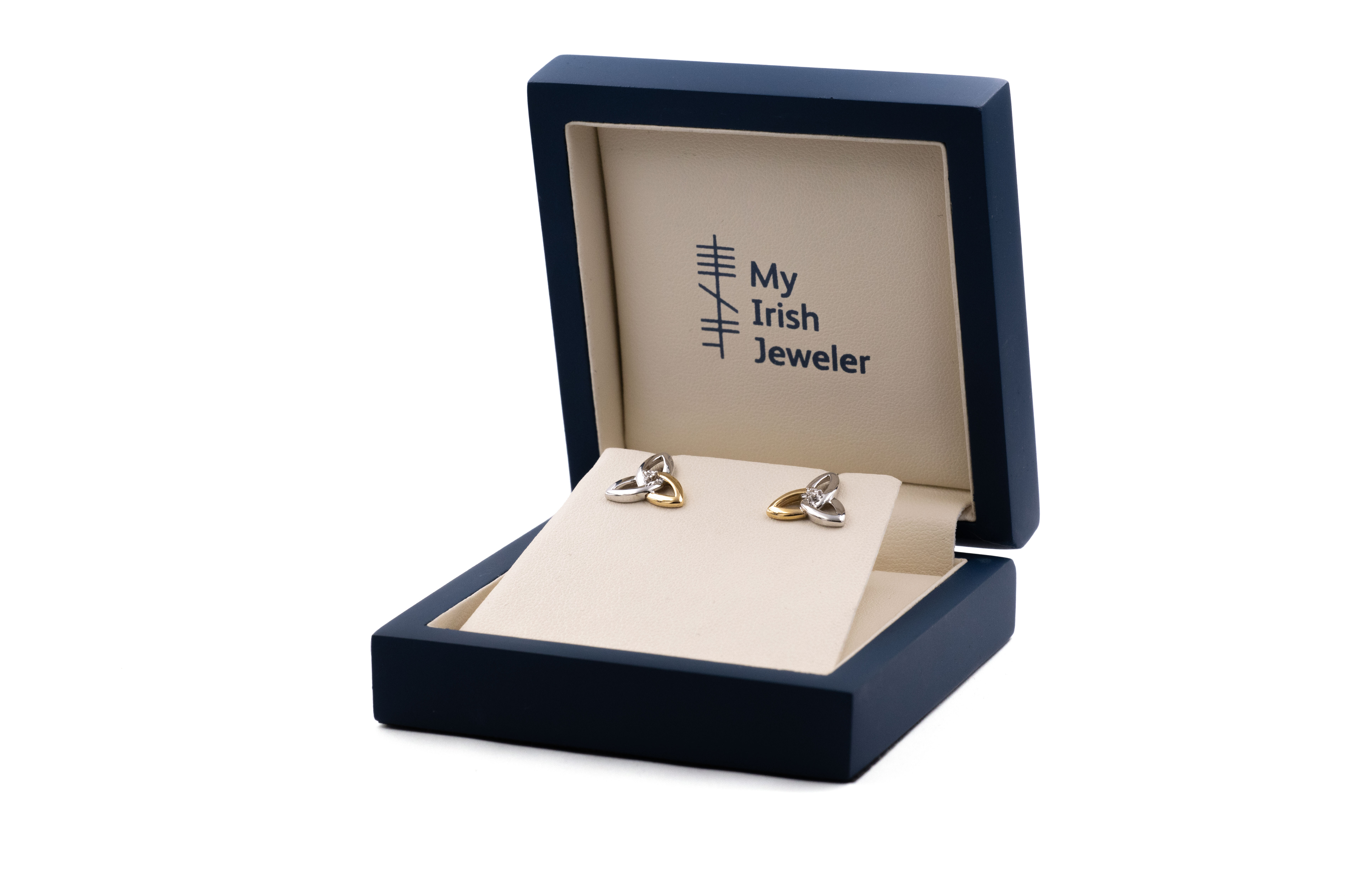 Real Sterling Silver & 10K Yellow Gold Trinity Knot Earrings For Women. In Luxury Packaging.