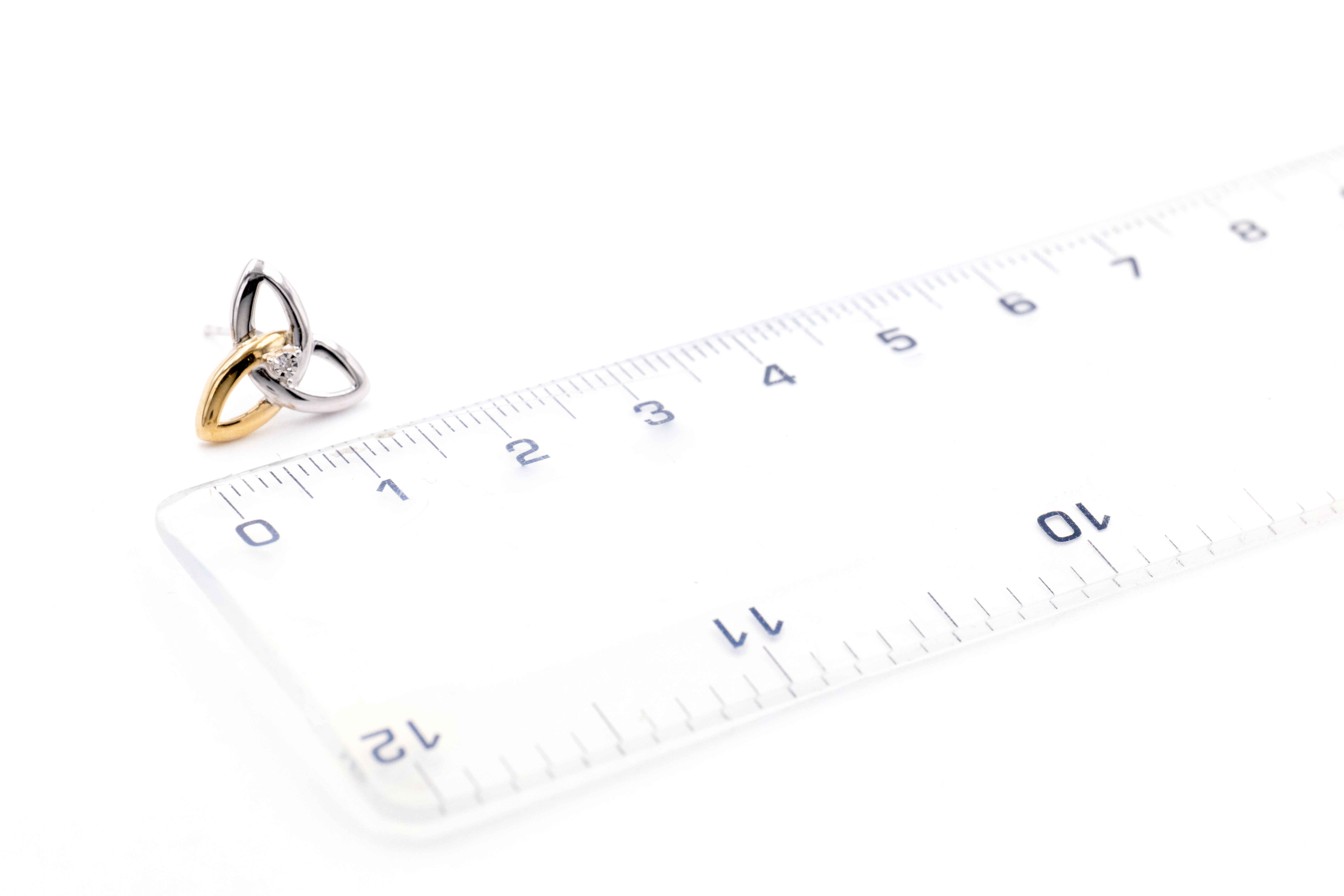 Womens Attractive Sterling Silver & 10K Yellow Gold Trinity Knot Earrings. Picture For Scale.