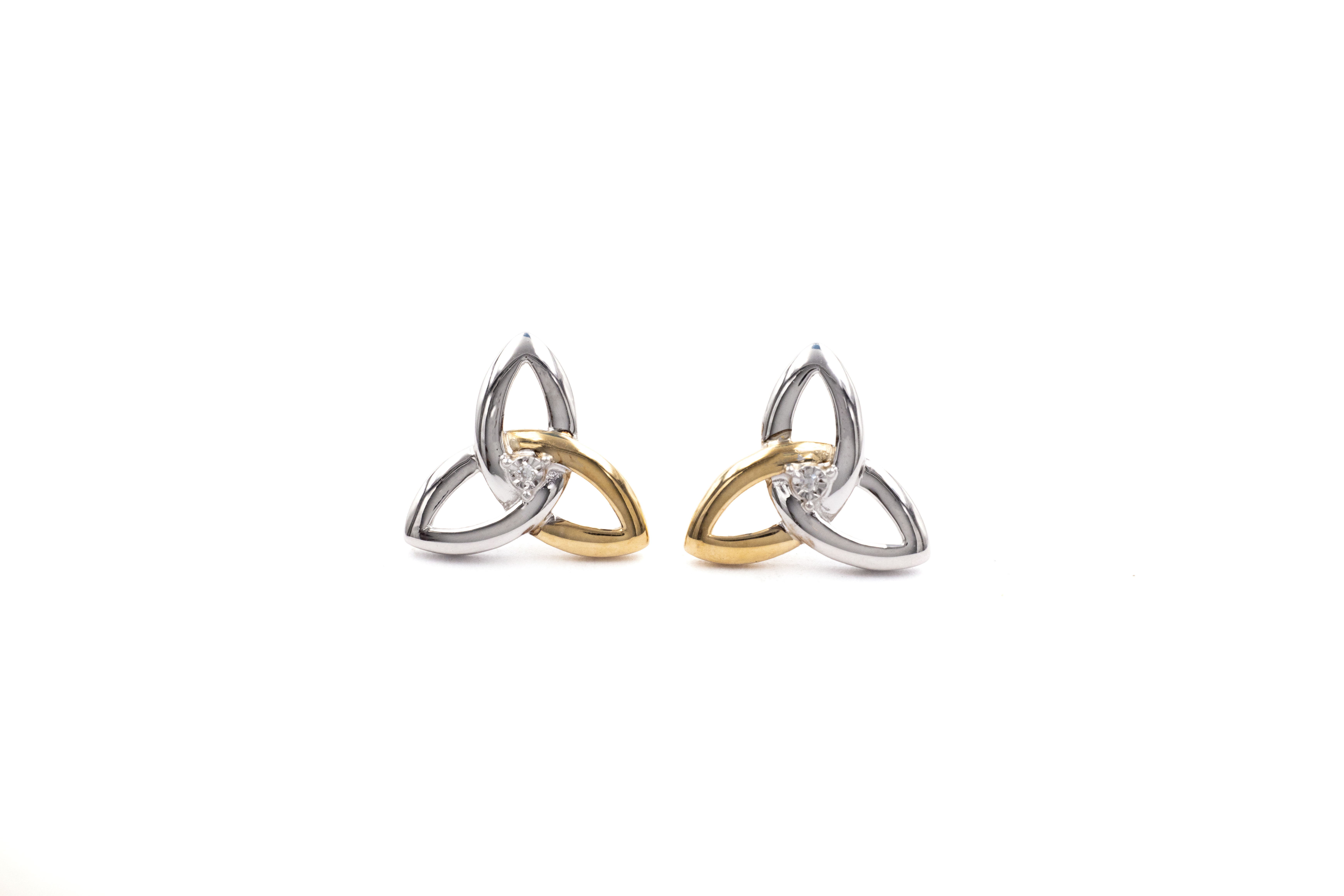 Womens Trinity Knot Earrings in Sterling Silver & 10K Yellow Gold