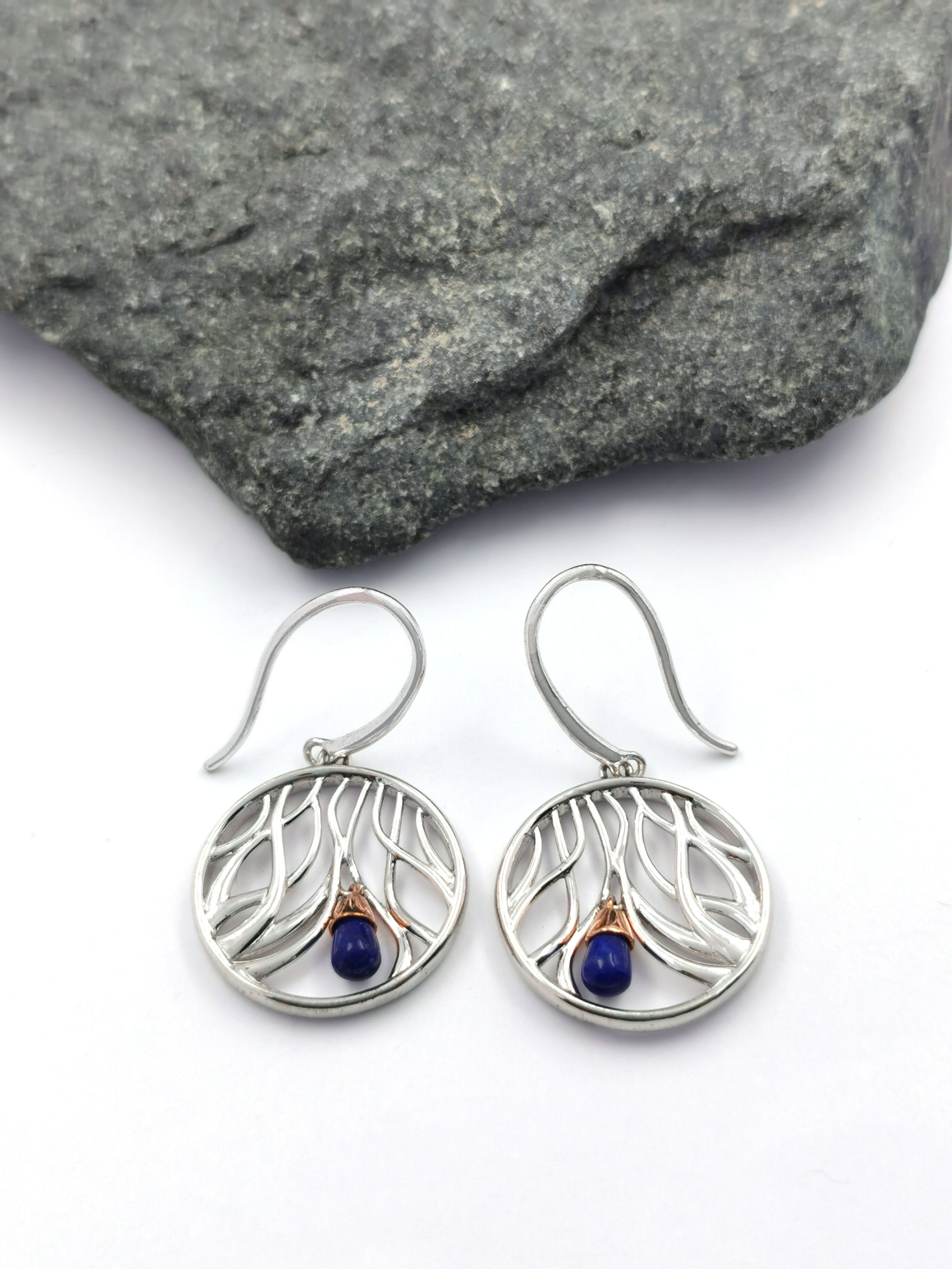 Womens Sterling Silver & 10K Rose Gold Celtic Knot & Irish Gold Earrings