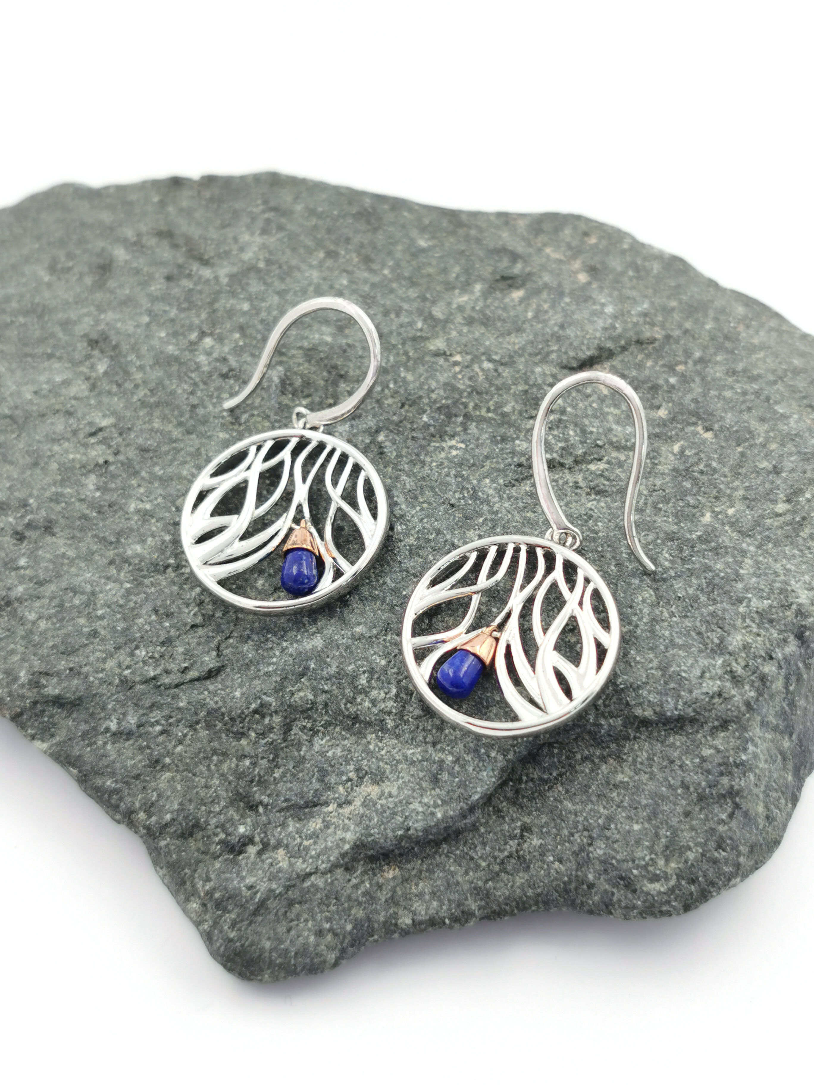 Womens Genuine Sterling Silver & 10K Rose Gold Celtic Knot Earrings