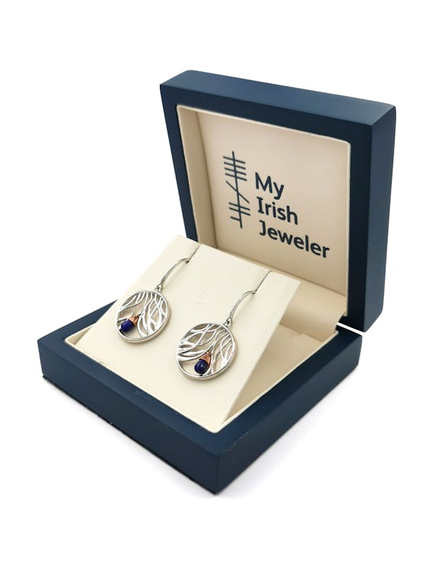 Womens Gorgeous Sterling Silver & 10K Rose Gold Celtic Knot & Irish Gold Earrings. In Luxury Packaging.