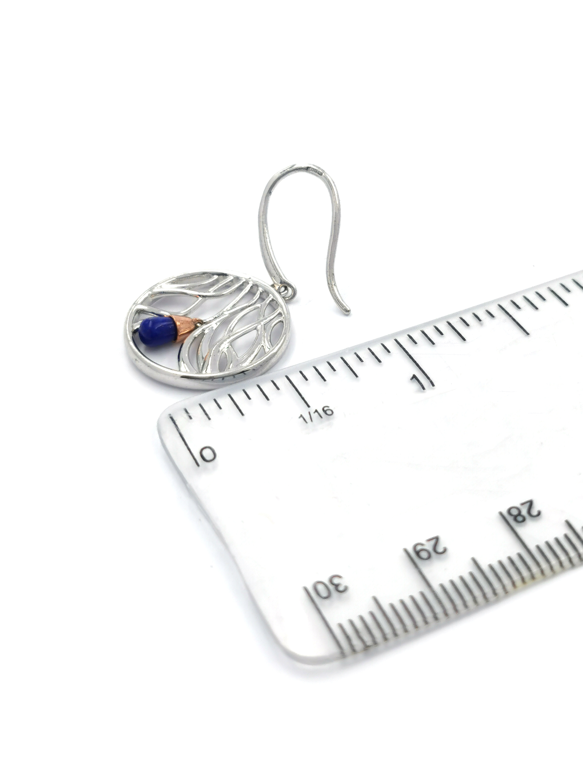 Attractive Sterling Silver & 10K Rose Gold Celtic Knot Earrings For Women. Picture For Scale.