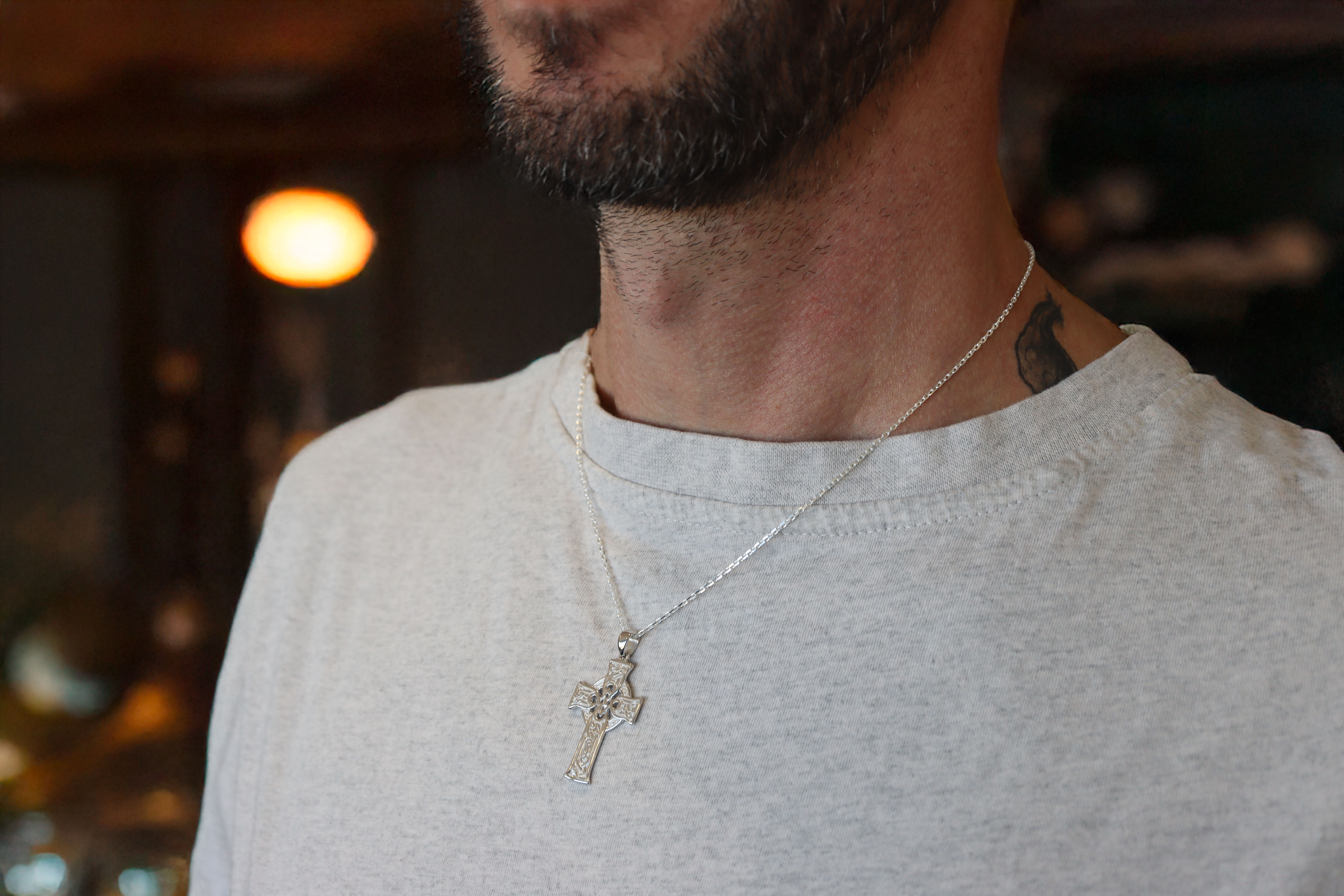 Celtic Cross Necklace in Sterling Silver - Model Photo