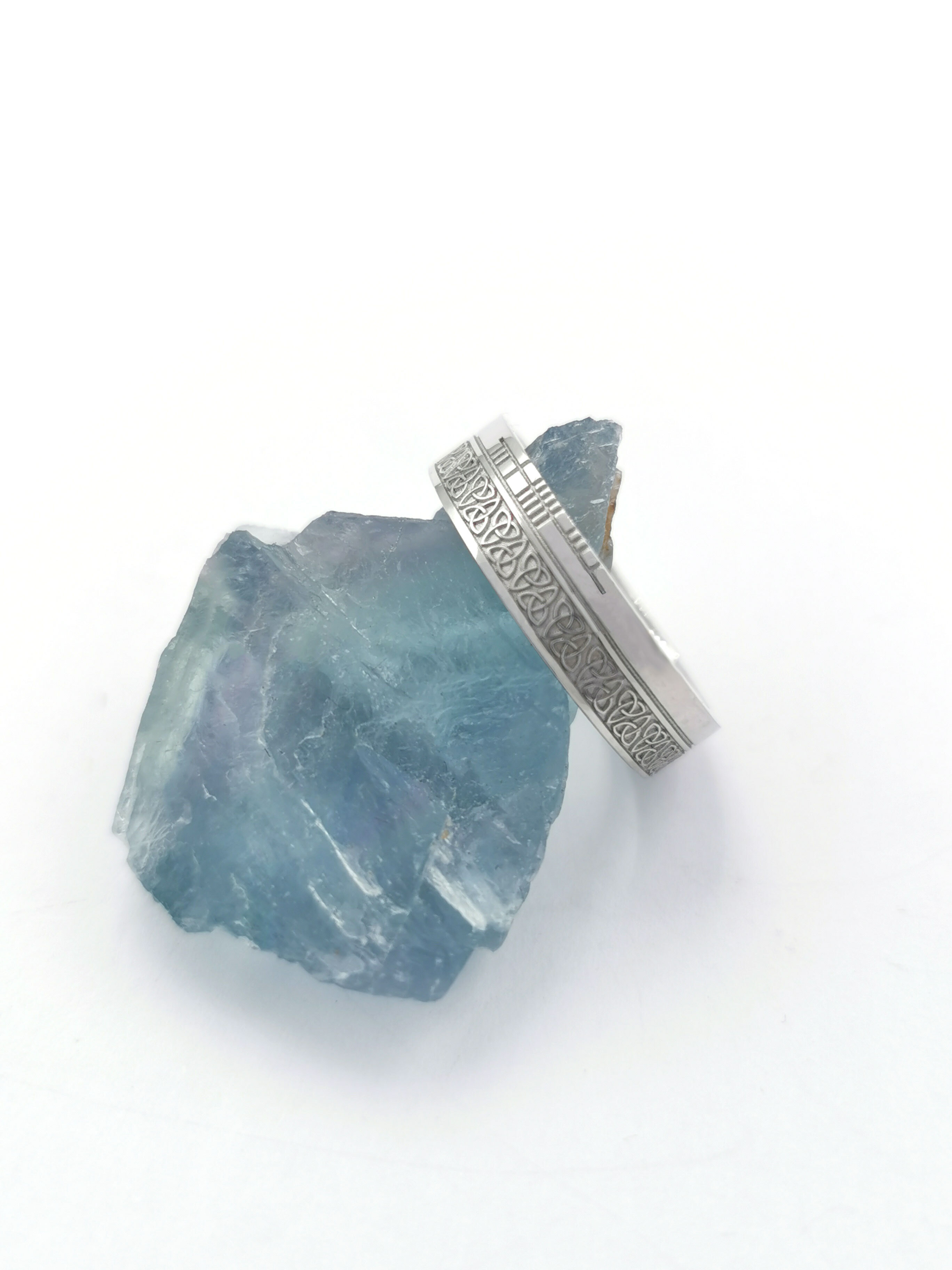 Genuine Platinum 950 Ogham 5.2mm Ring With a Florentine Finish