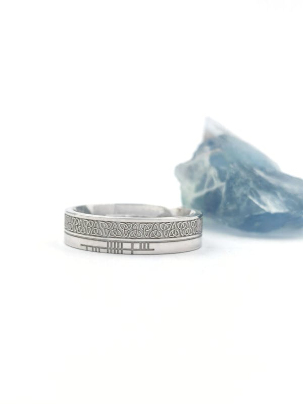 Authentic Platinum 950 Ogham Wedding Ring With a Florentine Finish