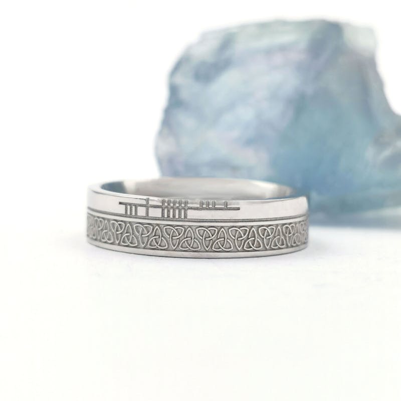 Real Platinum 950 Ogham 7.3mm Ring With a Florentine Finish