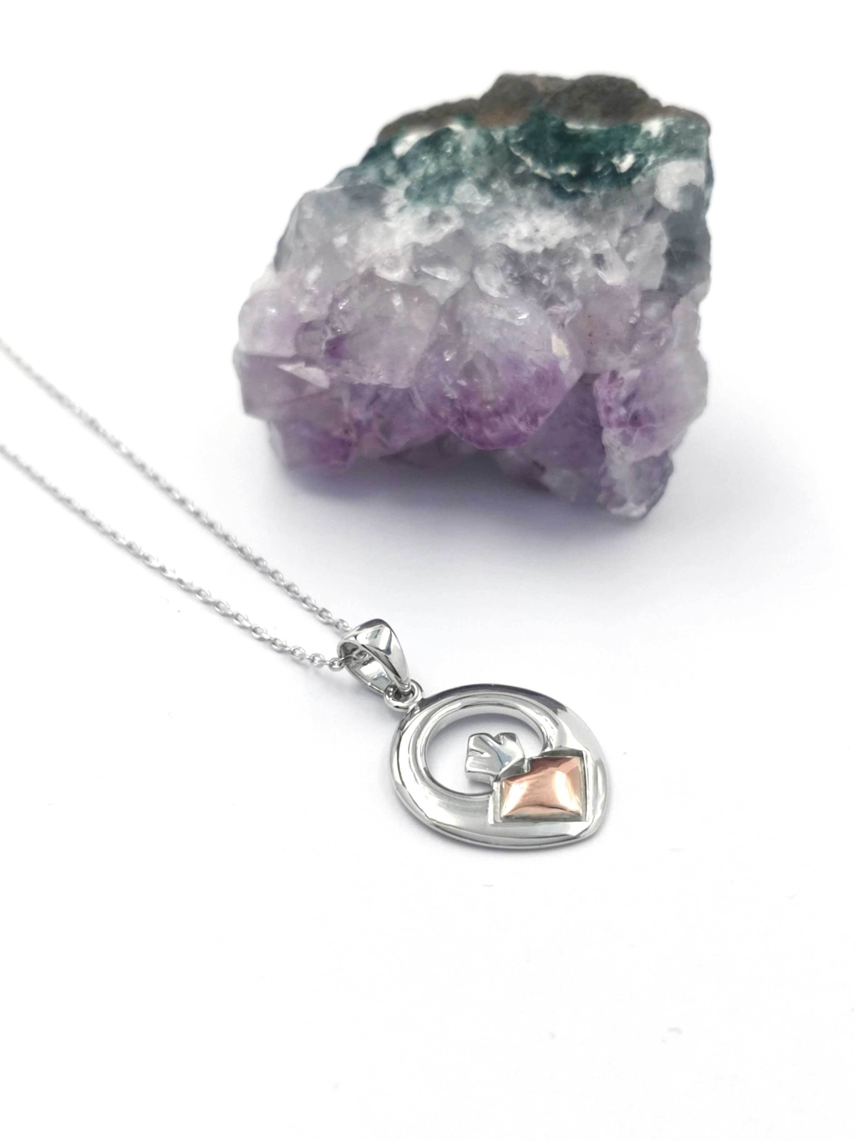 Womens Sterling Silver & Rose Gold Claddagh Necklace