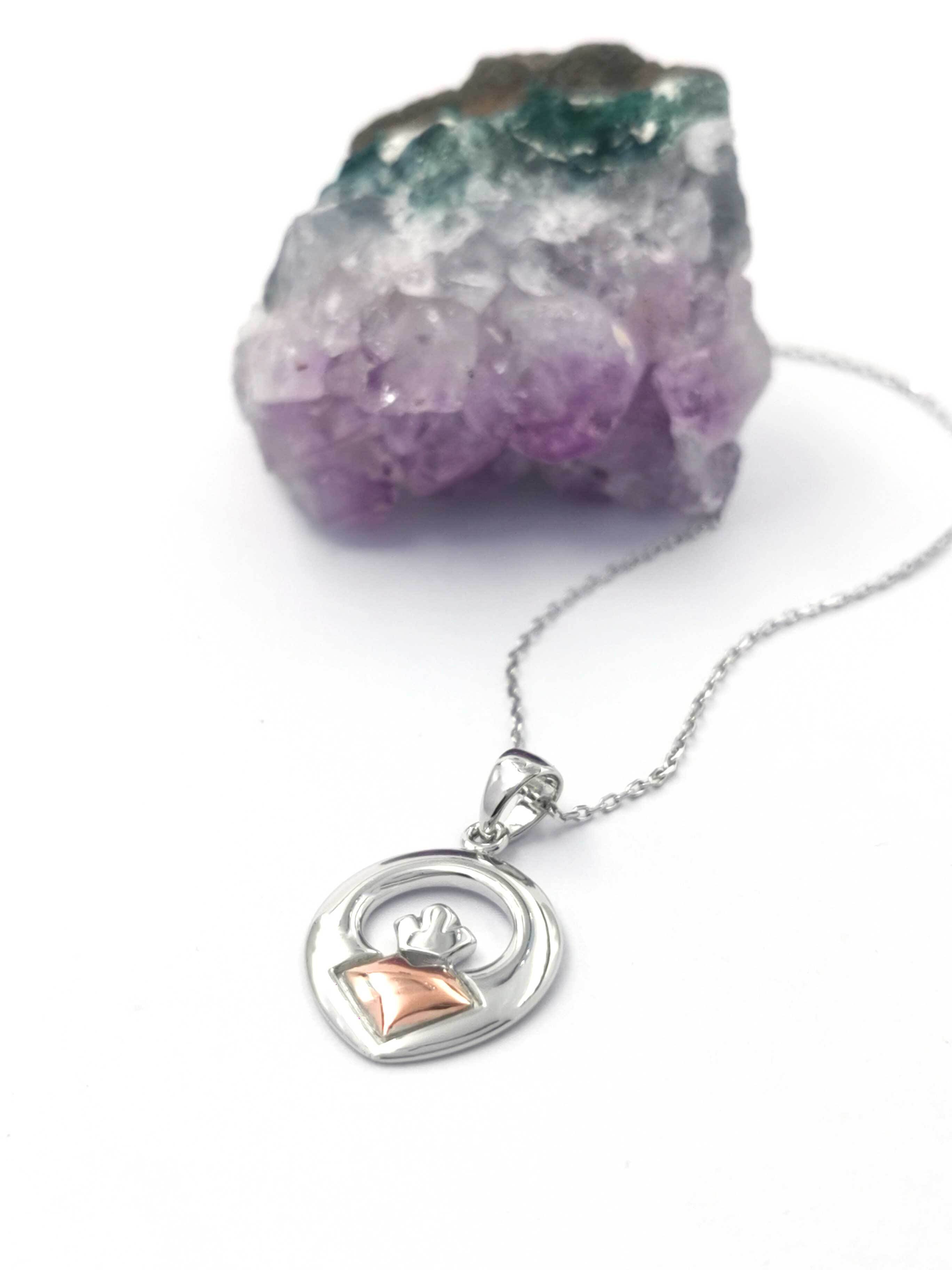 Genuine Sterling Silver & Rose Gold Claddagh & Irish Gold Necklace For Women