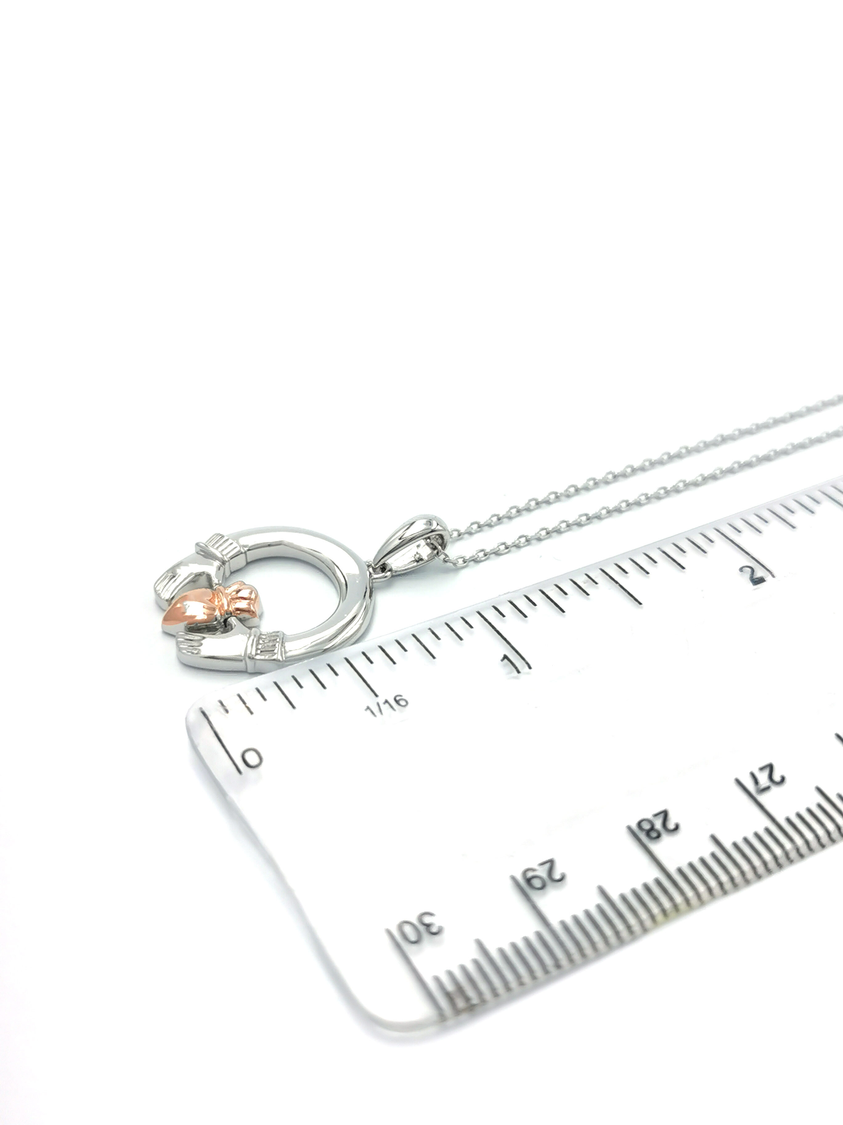 Womens Sterling Silver & Rose Gold Claddagh Necklace