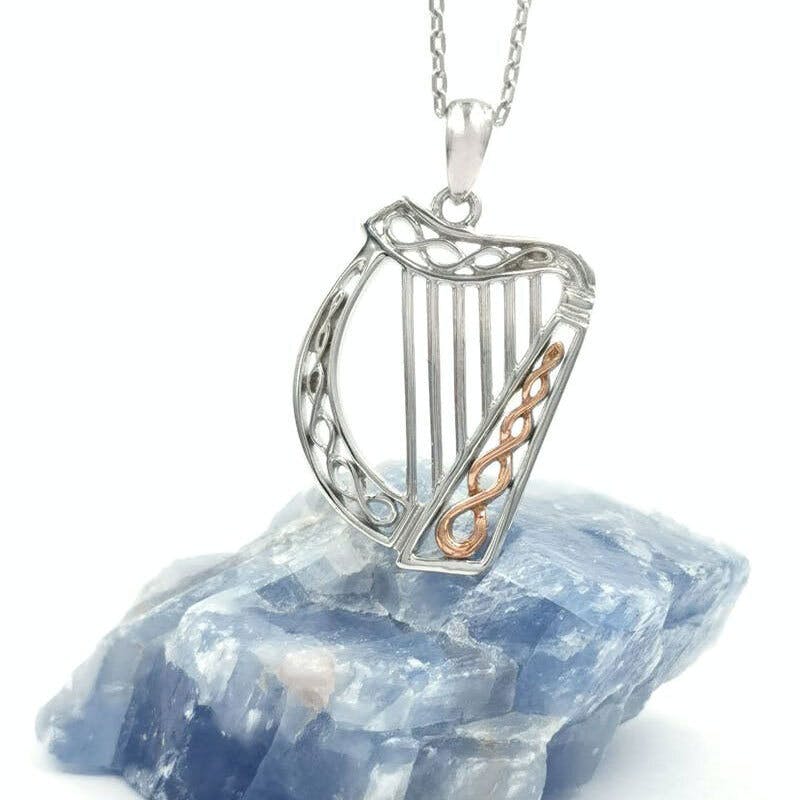 Sterling Silver And Irish Rose Gold Harp Pendant