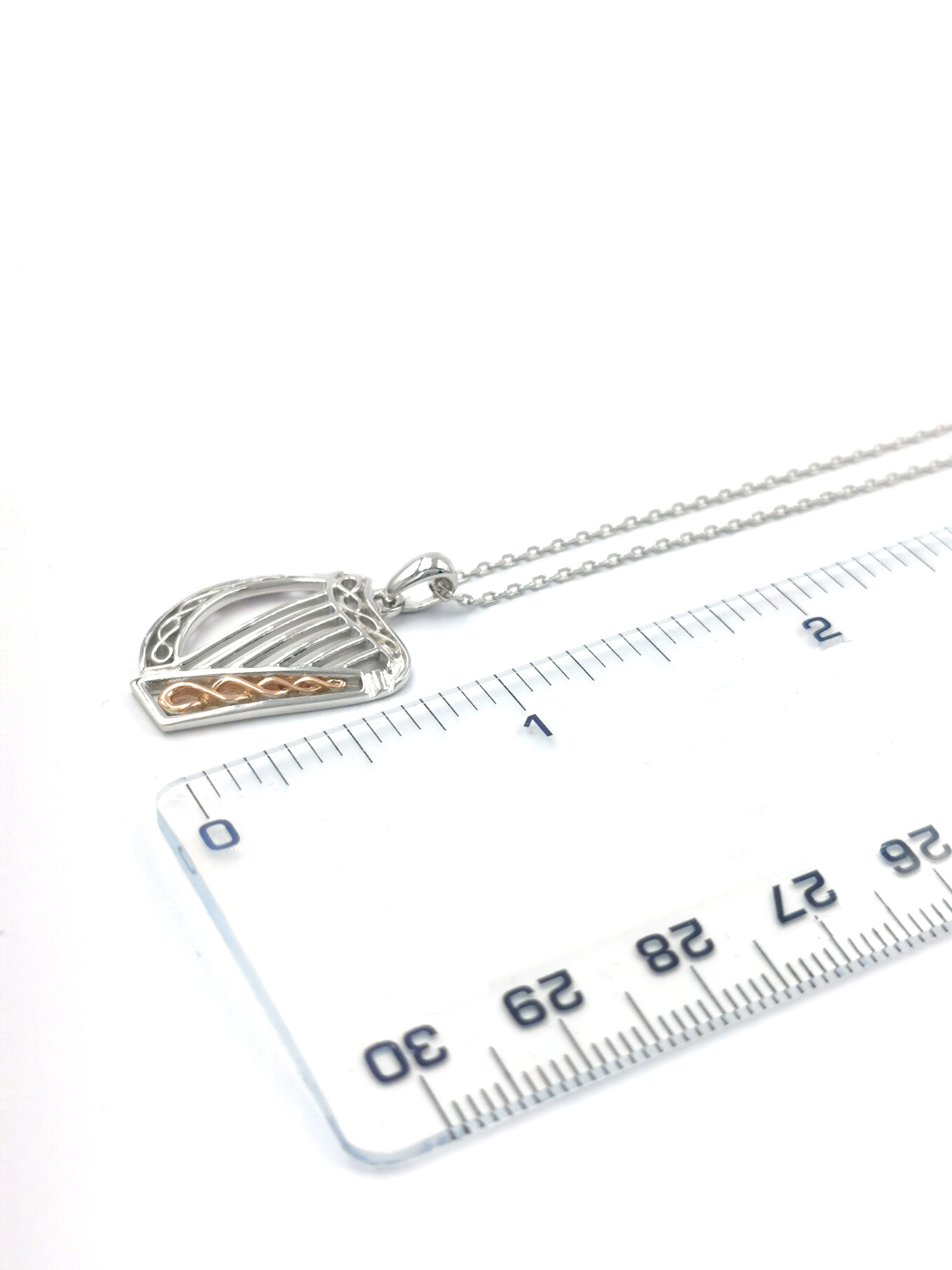 Womens Sterling Silver & 10K Yellow Gold Irish Harp Gift Set. Picture For Scale.