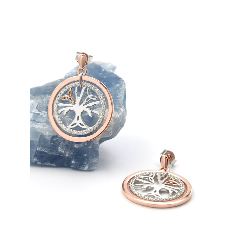Authentic Sterling Silver & Rose Gold Tree of Life & Irish Gold Gift Set For Women