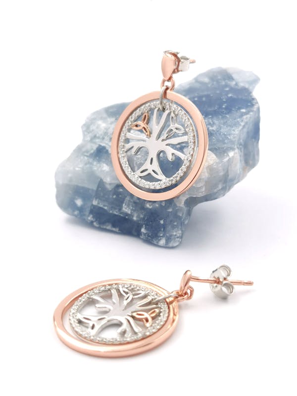 Womens Tree of Life & Irish Gold Gift Set in Sterling Silver & Rose Gold
